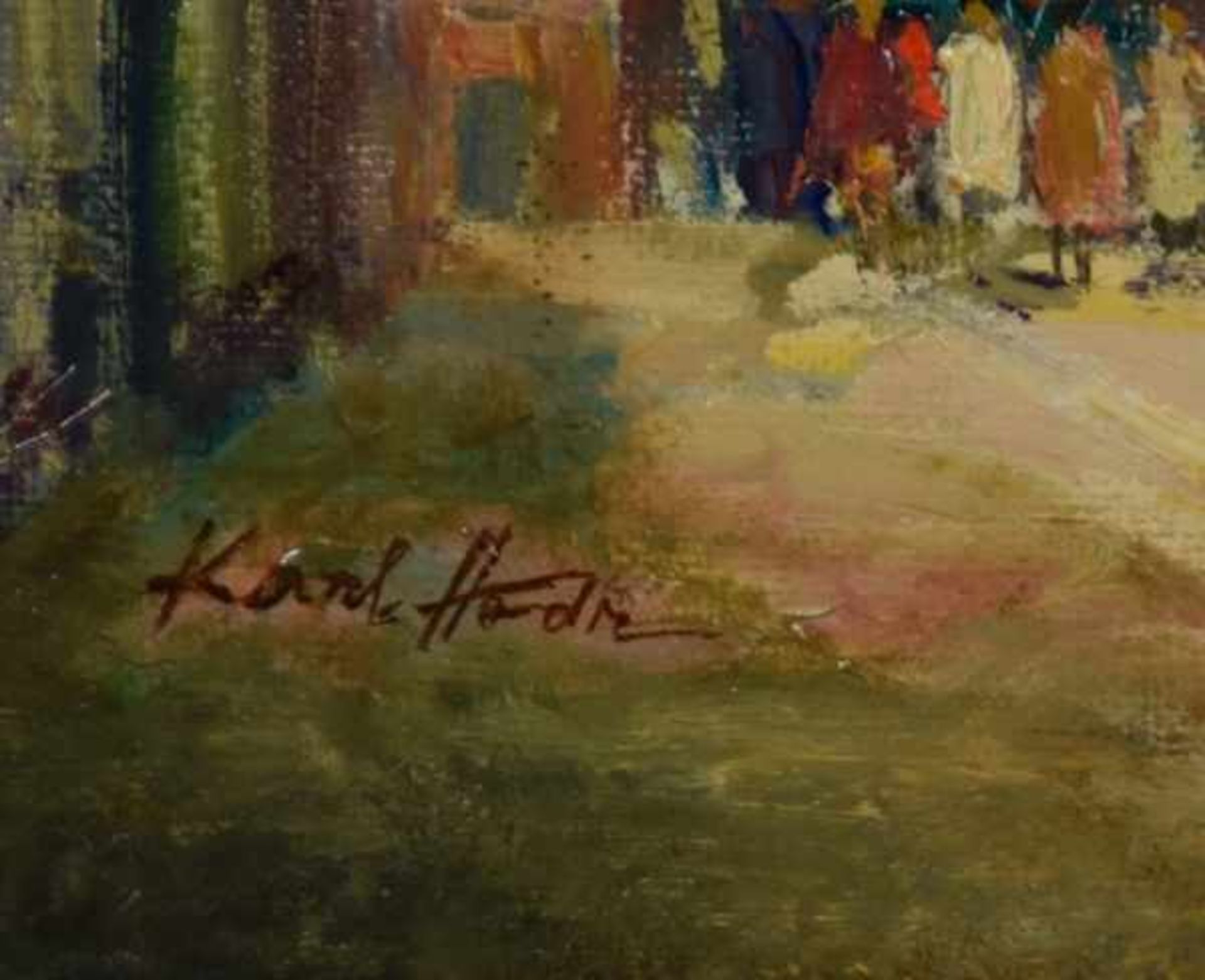 HODR Karel (1910 Prag - 2002 Konstanz) "Évian-les-Bains am Gender See", lebhafte Altstadtszene mit - Image 3 of 4