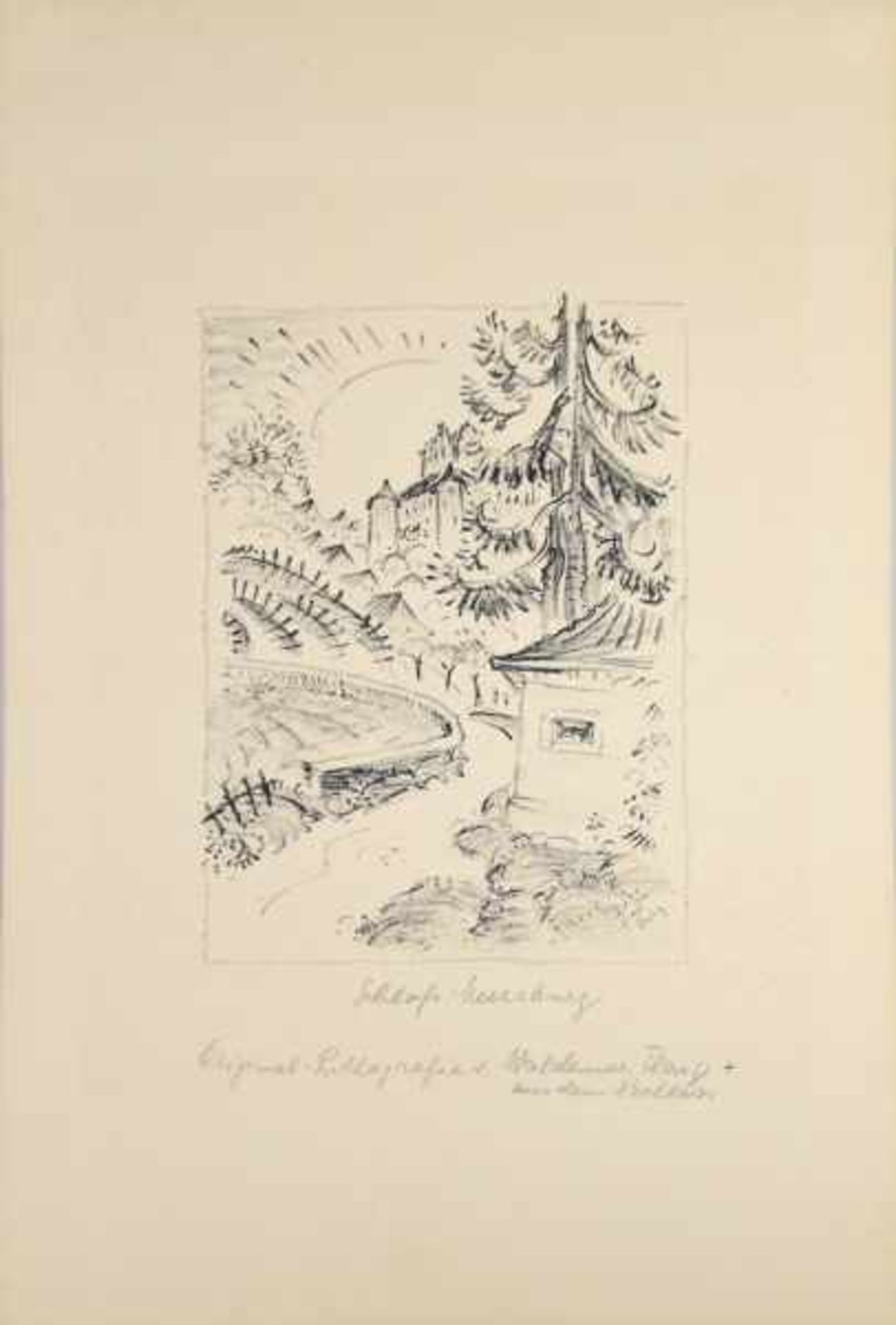 FLAIG Waldemar (1892-1932 Villingen) "Schloß Meersburg", umgeben von Bäumen durch die eine Straße - Bild 2 aus 3