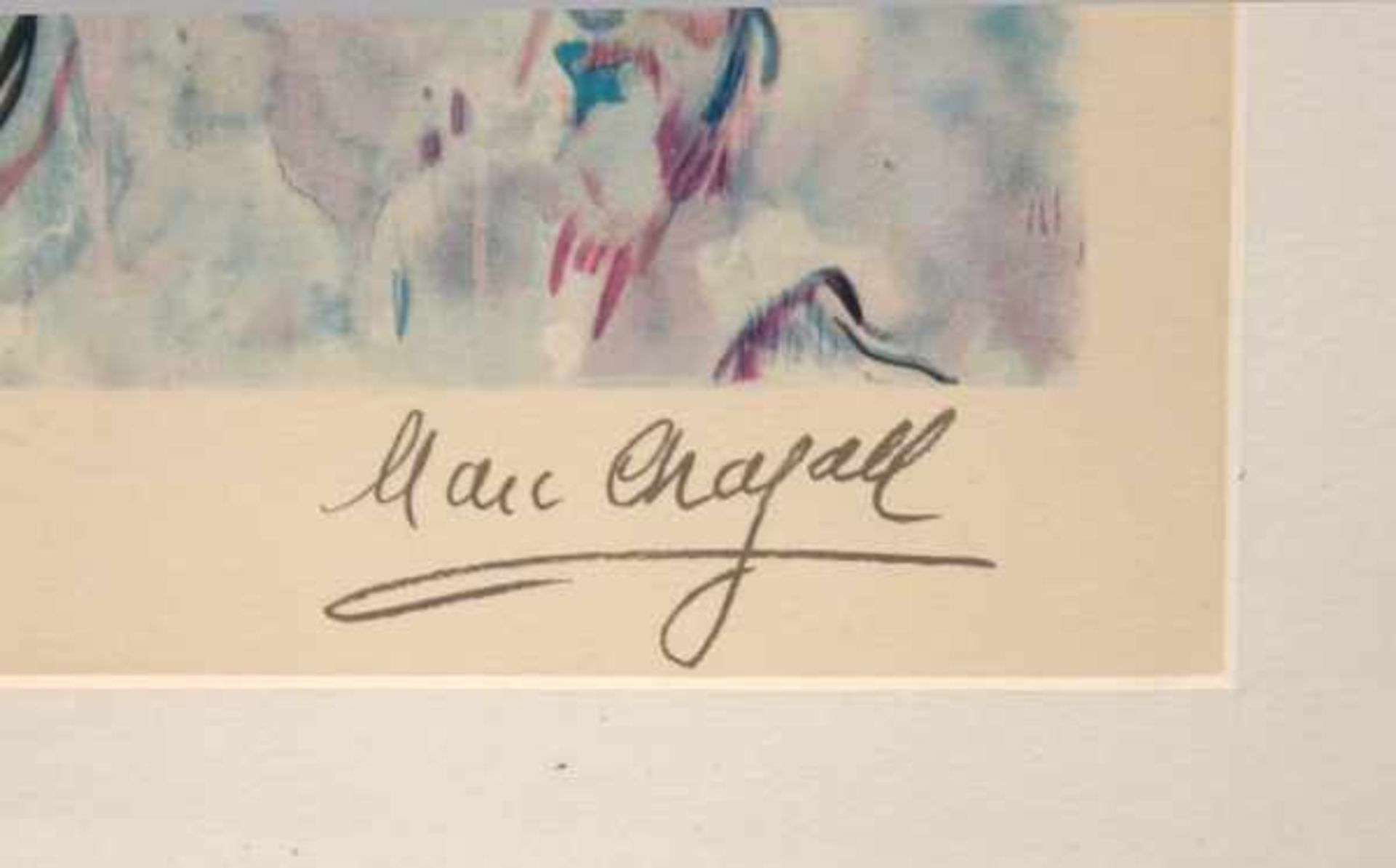 CHAGALL Marc (1887-1985) "Bunter Blumenstrauß", roter Rosen auf Tisch mit Paar vor Bäumen und - Bild 3 aus 4