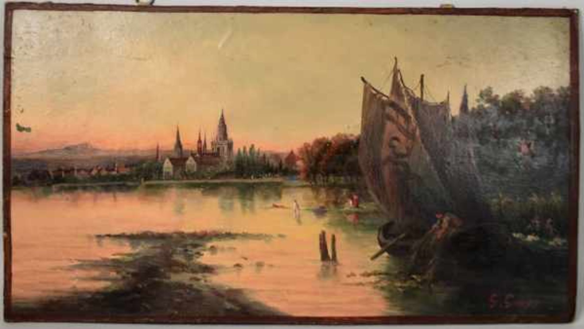 GAGG Gebhard (1838 Luzern - 1921 Konstanz) "Konstanz gegen Osten", Blick von der Schmugglerbucht auf