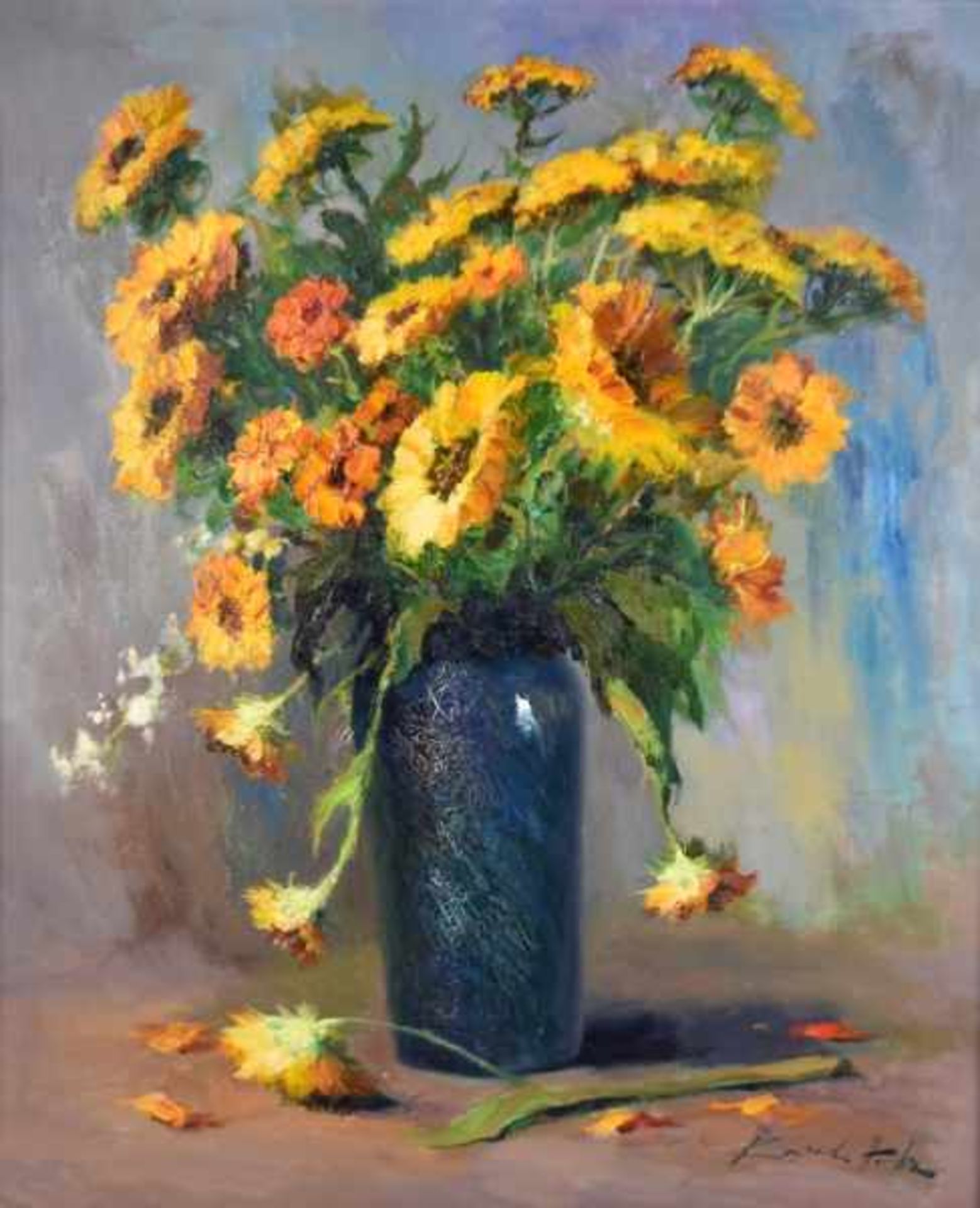 HODR Karel (1910 Prag - 2002 Konstanz) "Gelbe Gerbera", eindrucksvolles Blumenstillleben mit einem