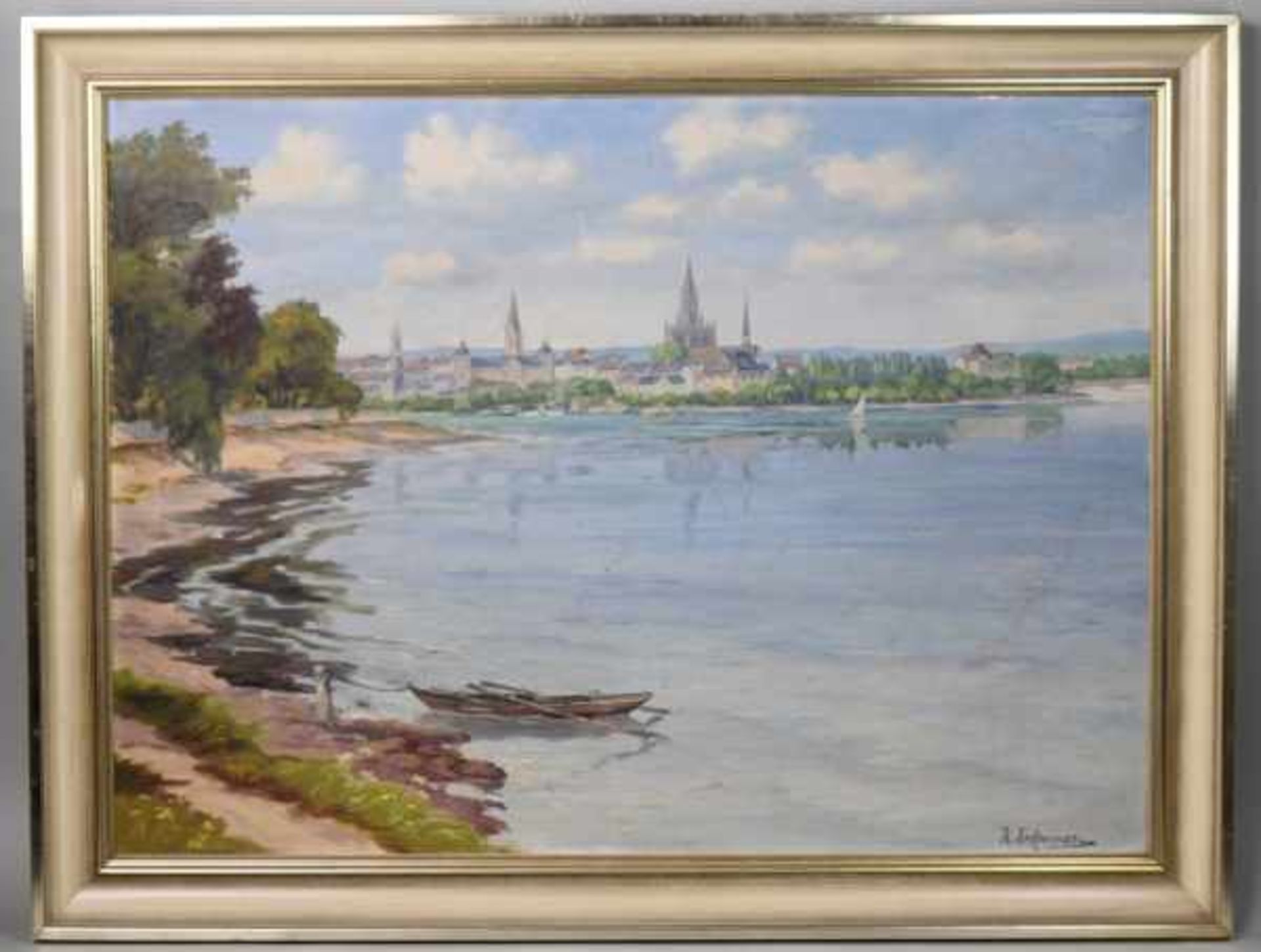 KELLERMANN Karl (1881-1968 Konstanz) "Blick auf Konstanz", sommerliche Uferlandschaft mit Sicht - Bild 2 aus 4
