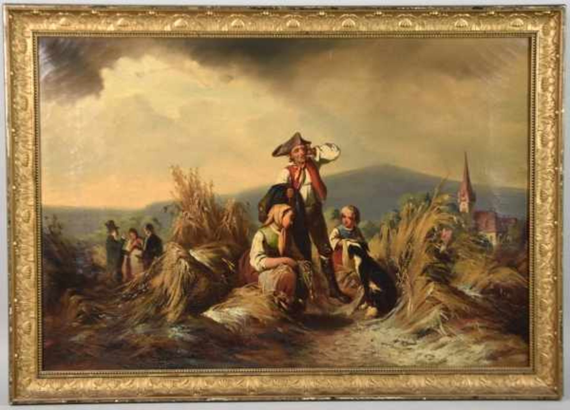 OFFTERDINGER Karl (1829-1889 Stuttgart) "Der Abschied", bäuerliche Szene inmitten von Ähren, Bäuerin - Image 2 of 4