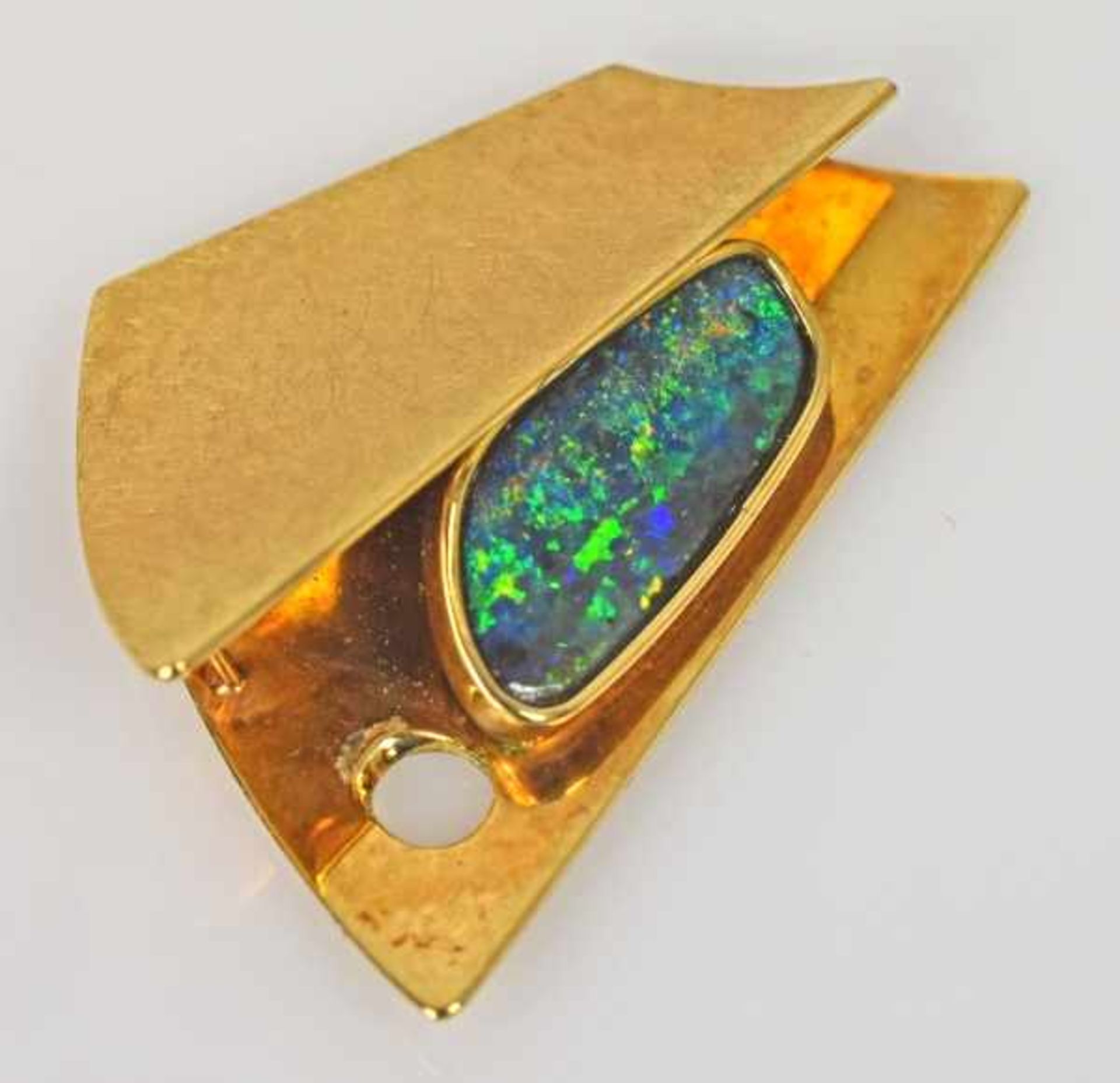 OPAL-ANHÄNGER moderner Goldschmiedeentwurf mit ovalem Boulder-Opal L 19mm zwischen zwei polierten - Bild 5 aus 6