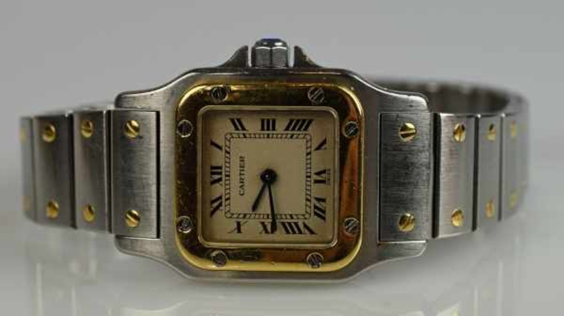 ARMBANDUHR Cartier Santos, Quartz, Gehäuse mit passendem Armband in Stahl/Gold, helles - Bild 2 aus 3