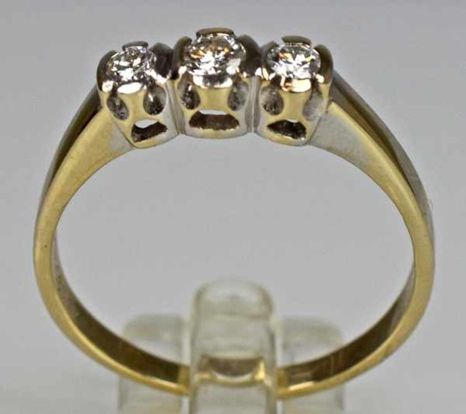 RING drei Diamanten in Weißgoldfassung 14ct, Gr. 59 - Bild 3 aus 3