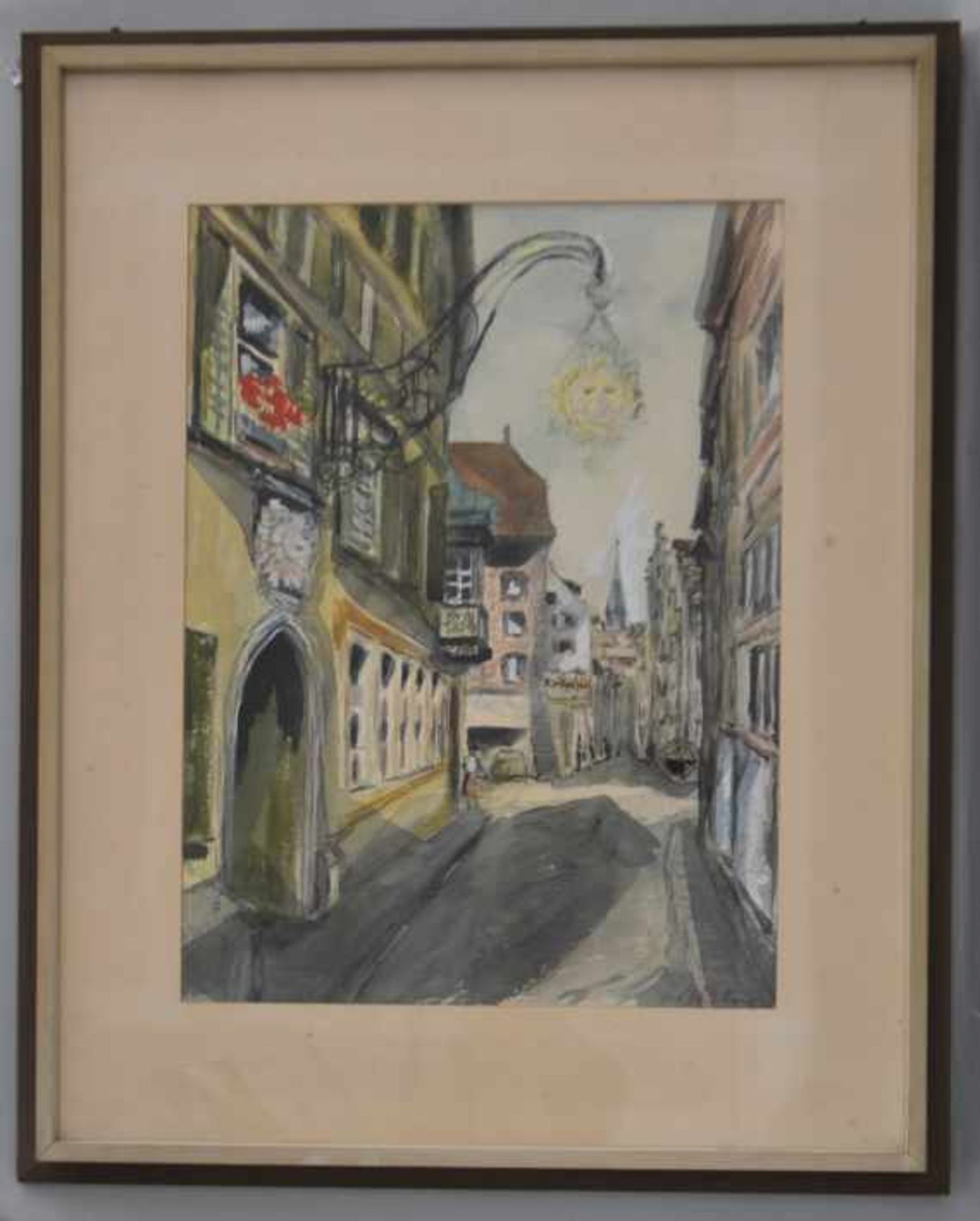 BLATTNER H. (20. Jahrhundert) "Hussenstrasse", mit Hausfront und Zunftzeichen der "Unteren Sonne" im - Image 2 of 3