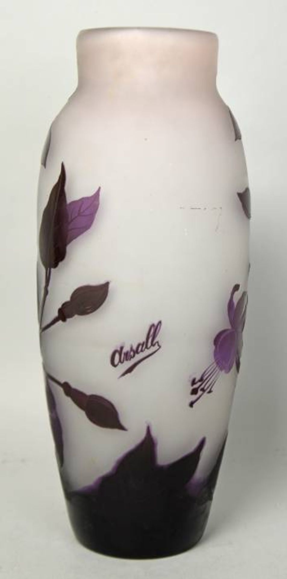 JUGENDSTIL-VASE Arsall, hoch oval, zur Schulter eingezogen, kurzer Hals. Wandung mit lila - Bild 3 aus 7