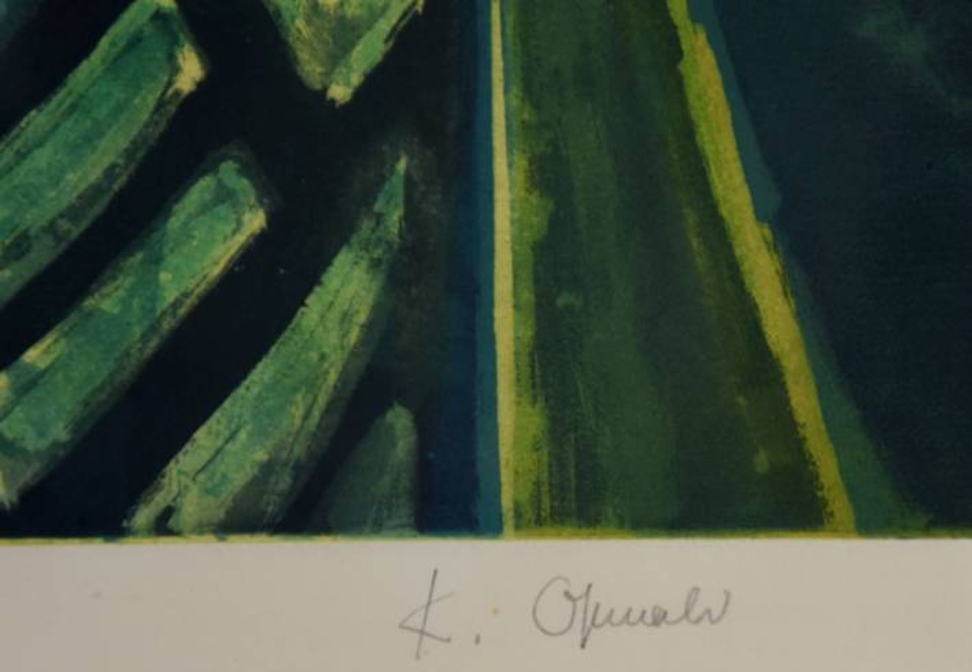 OSSWALD Karl (1925-1972 Singen) "Teller mit Fischen" in Grünblatönen, Farbgraphik, rechts unten - Bild 5 aus 5