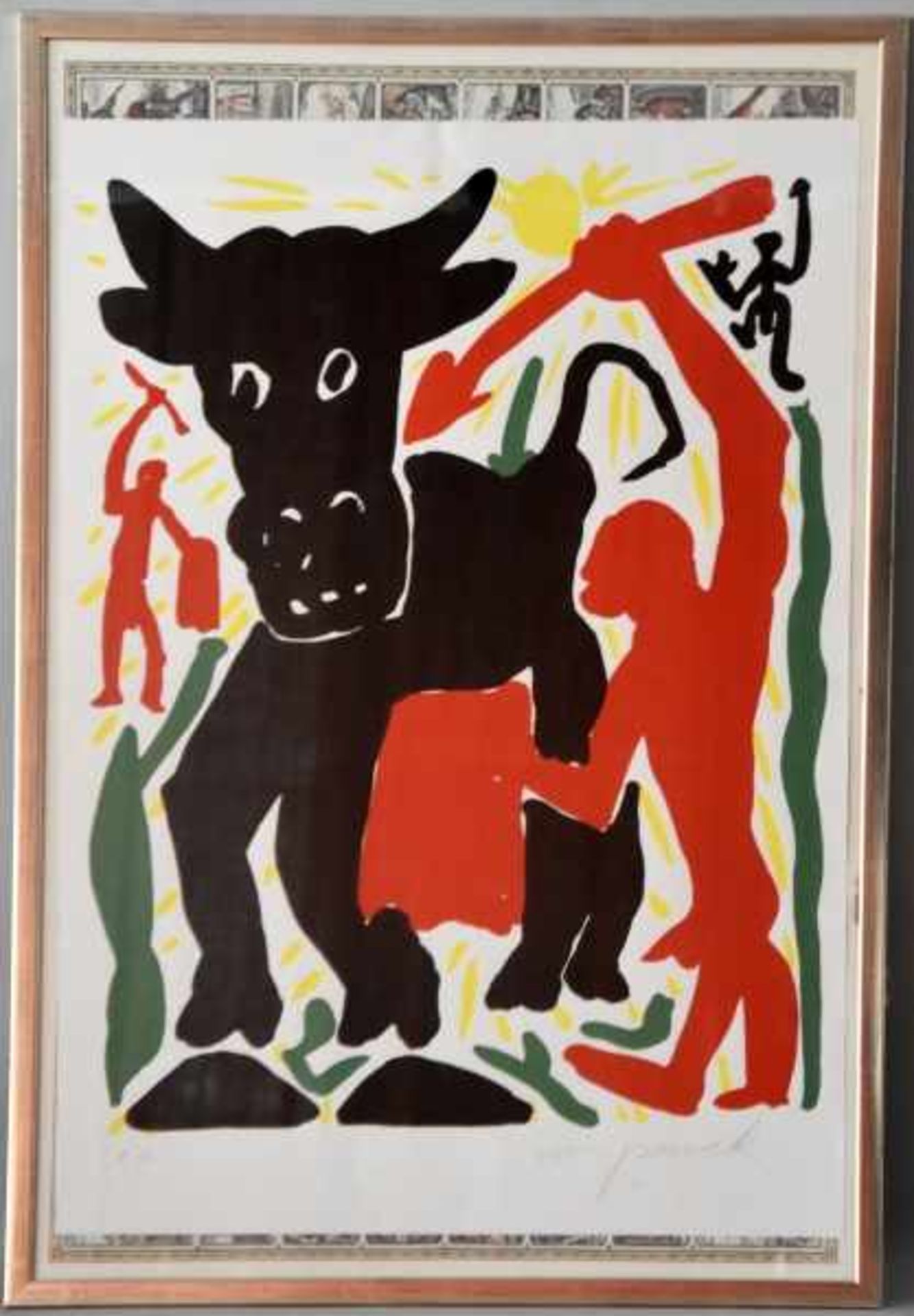 PENCK A. R. (1939 Dresden - 1917 Zürich) Ralf Winkler "Stier", mit Stierkämpfern, Farbserigraphie, - Bild 2 aus 3