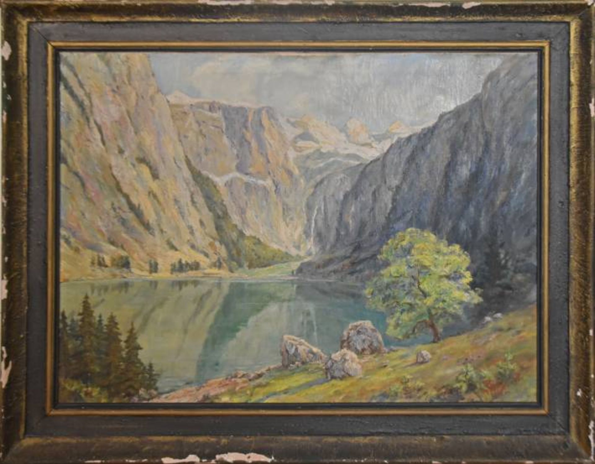 BODE-MILLER Heinrich (1878-1959) "Berglandschaft" mit See inmitten vom Alpenmassiv, Ölgemälde auf - Bild 3 aus 5