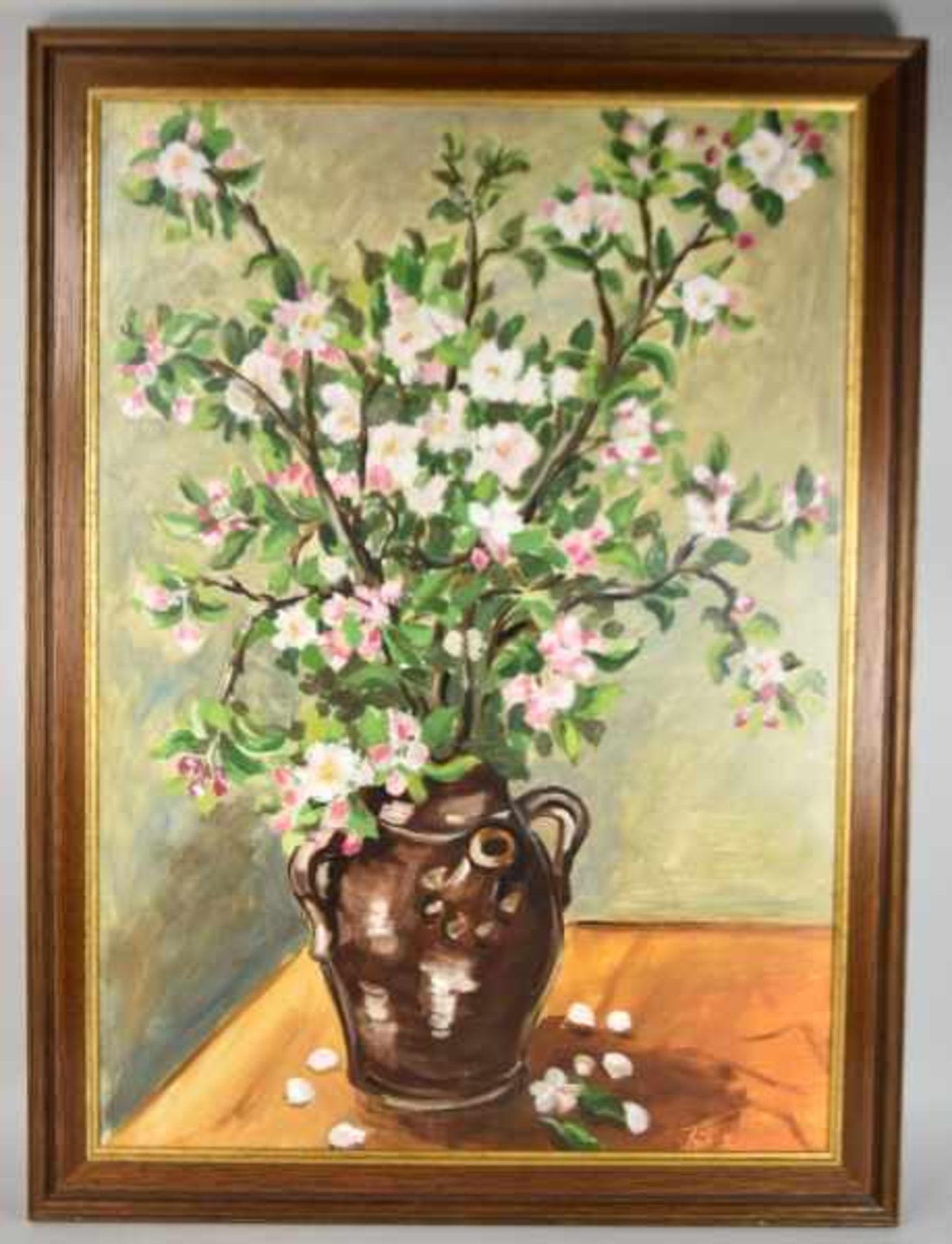 FRÜH Peter (20. Jahrhundert) "Kirschblütenstrauß", Blumenstillleben mit blühenden Zweigen in Vase, - Bild 2 aus 5