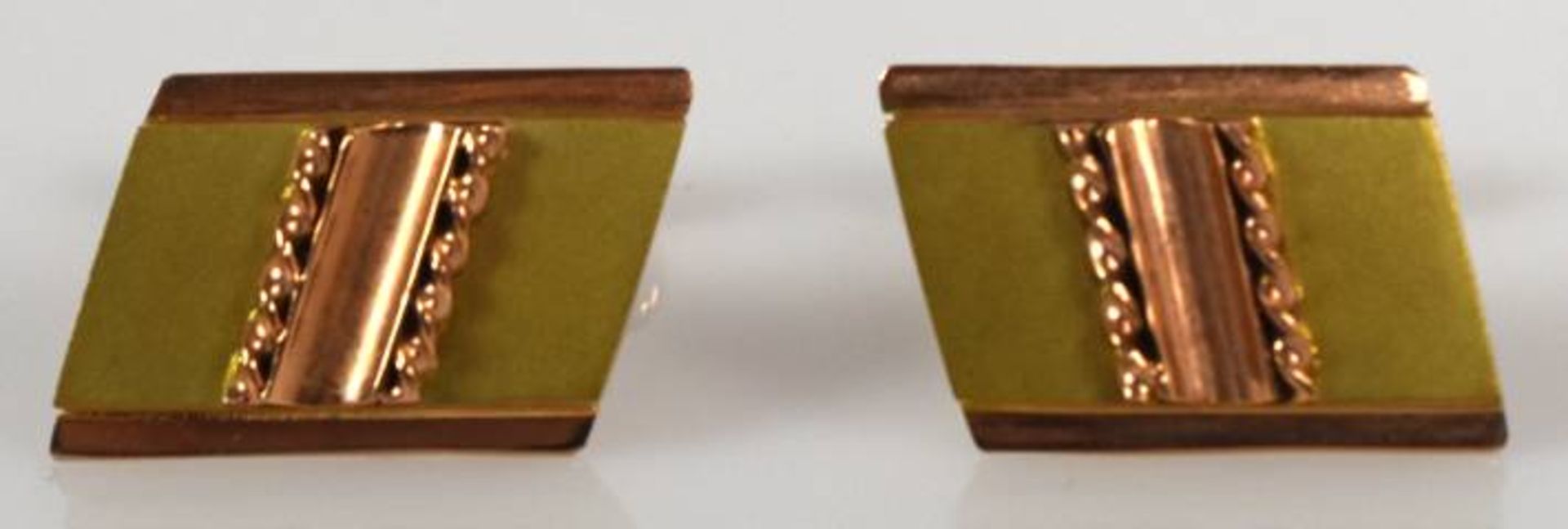 PAAR MANSCHETTENKNÖPFE Trapezform, Rot-/ Gelbgold 14ct, 7,1g, 19x13mm - Image 3 of 3