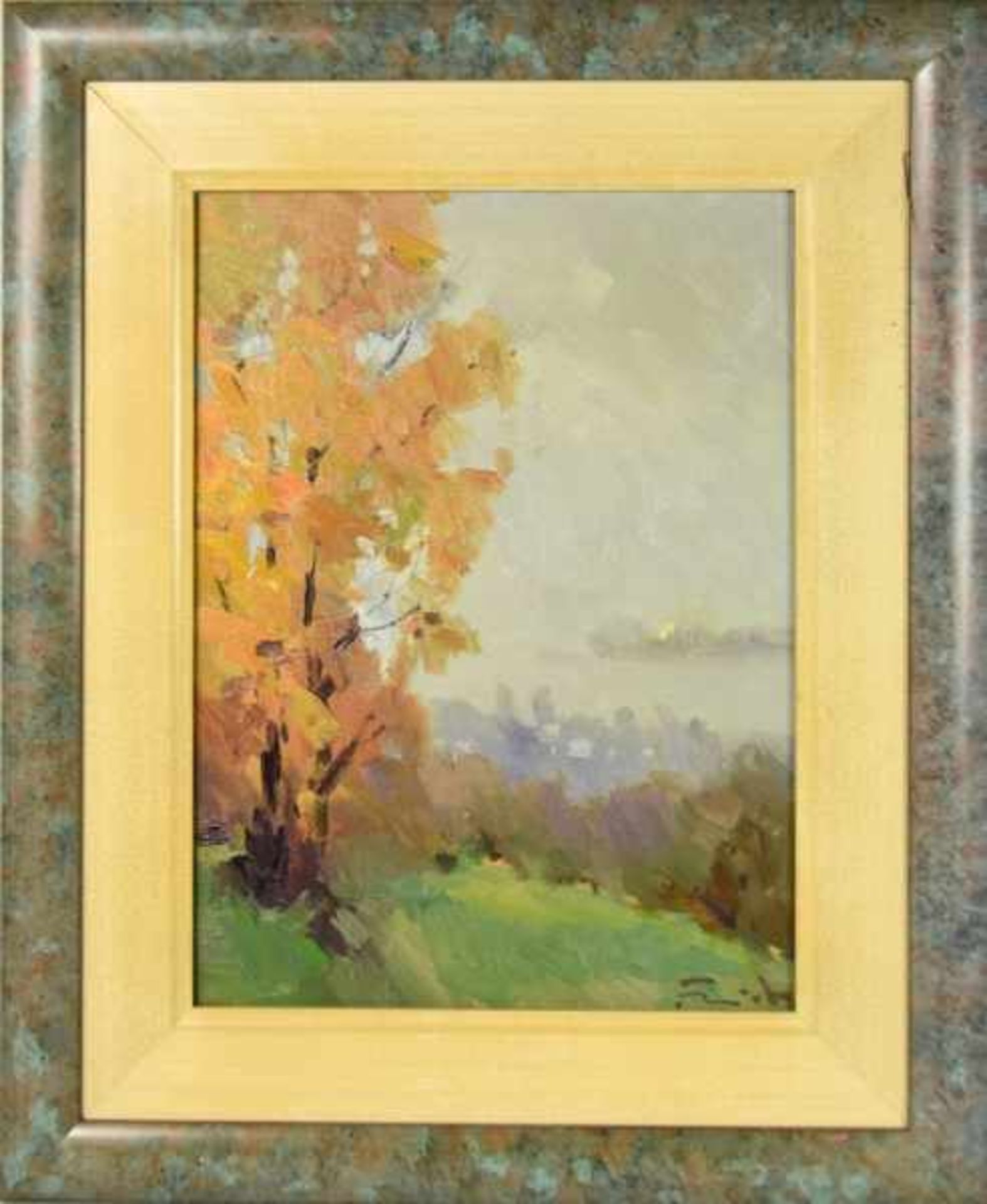 FRICK Guido H. (1947 Konstanz) "Herbst am Untersee", Blick auf den Bodensee, Ölgemälde auf Platte, - Bild 2 aus 5