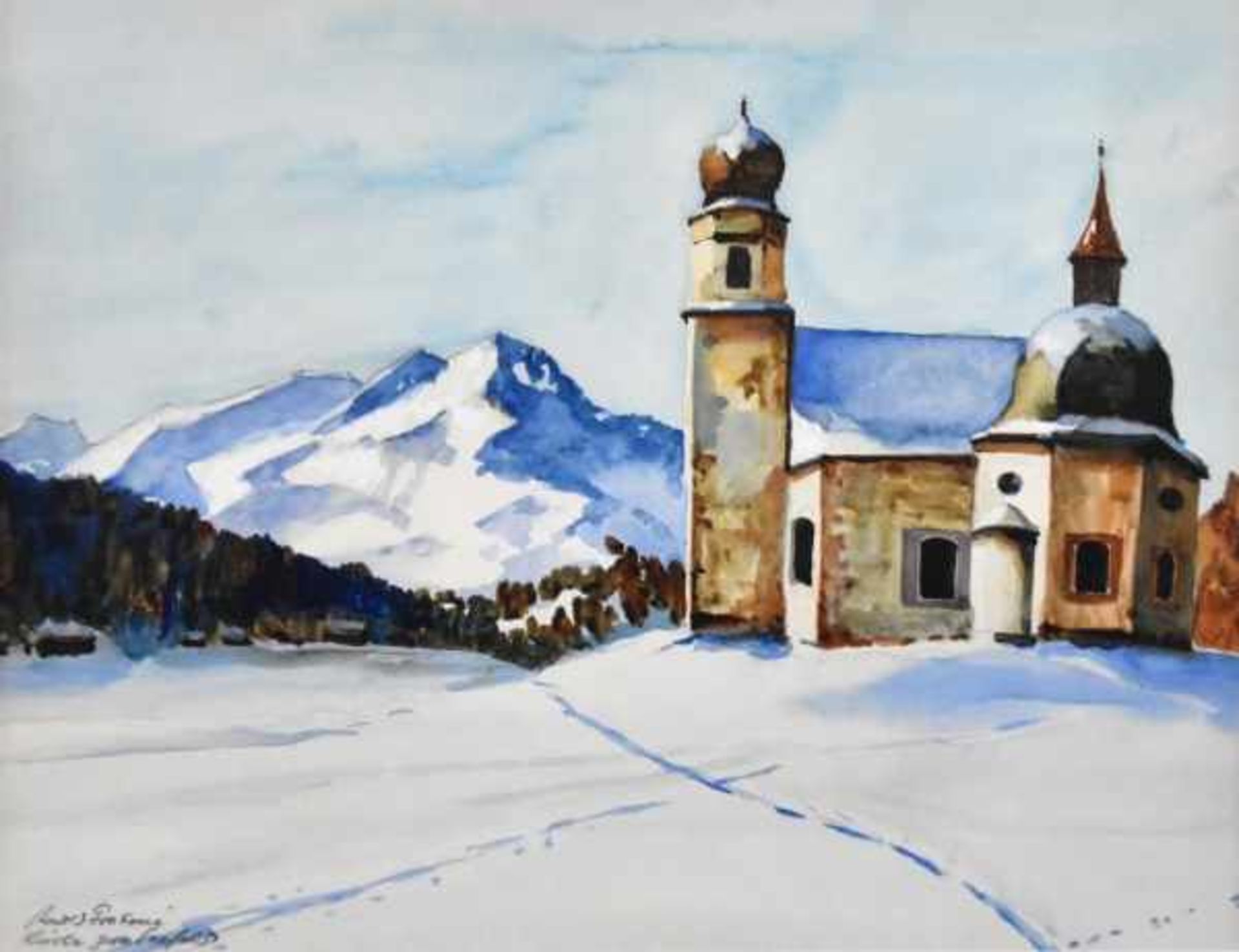 GRABONÉ Georg Arnold (1898 Gerabronn - 1982 Buchhof) "Kirche von Seefeld", in weiter