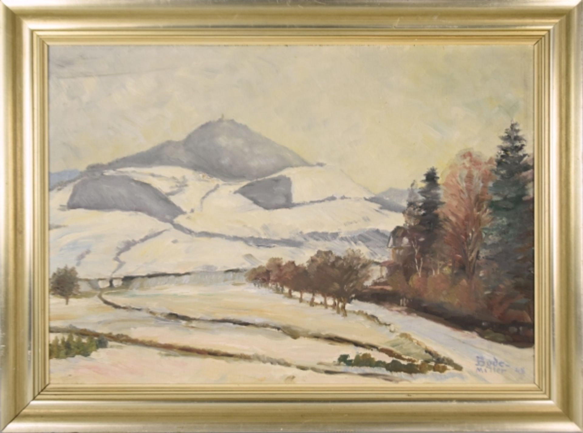 BODE-MILLER Heinrich (1878-1959) "Winterlandschaft" mit schneebedecktem Berg in weiter Landschaft, - Bild 2 aus 7