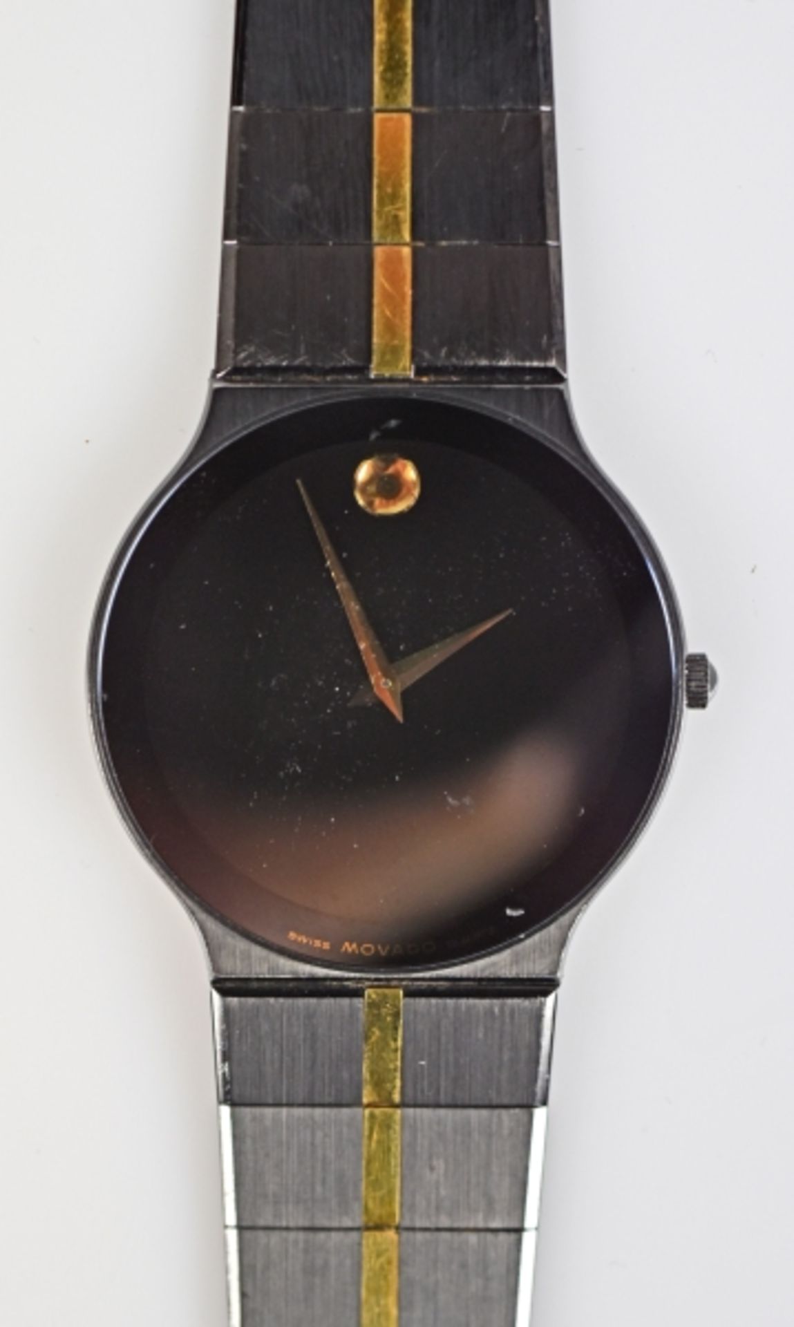 ARMBANDUHR Movado, Museums Watch, Quartz, rundes schwarzes Gehäuse mit schwarzem Ziffernblatt,
