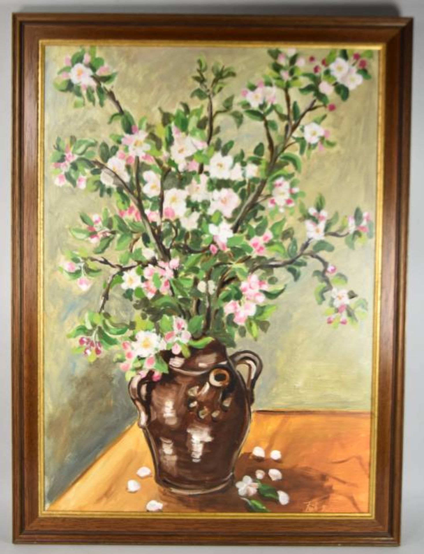 FRÜH Peter (20. Jahrhundert) "Kirschblütenstrauß", Blumenstillleben mit blühenden Zweigen in Vase, - Bild 3 aus 5