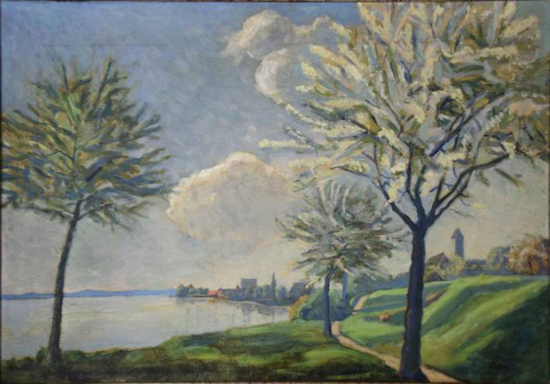 BACH F (20. Jahrhundert) "Reichenau", frühlingshafte Stimmung am See, Ölgemälde auf Leinwand, rechts - Bild 3 aus 7