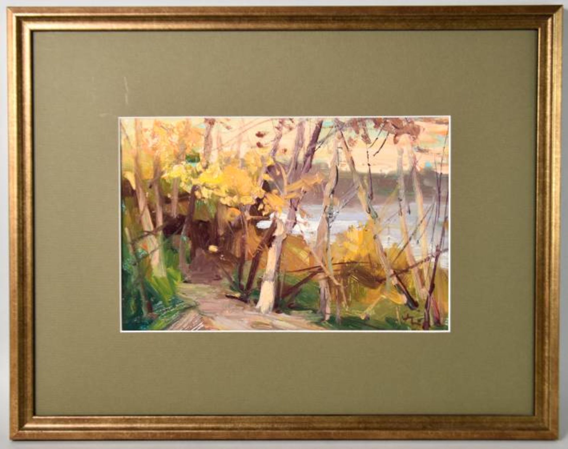 FRICK Guido H. (1947 Konstanz) "Wald am See", bewaldete Uferlandschaft, See im Hintergrund, - Bild 3 aus 5