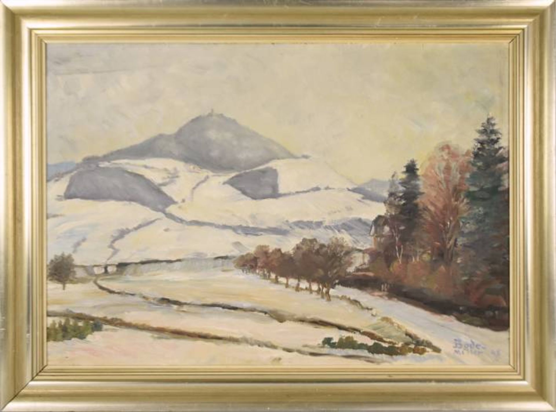 BODE-MILLER Heinrich (1878-1959) "Winterlandschaft" mit schneebedecktem Berg in weiter Landschaft, - Bild 3 aus 7