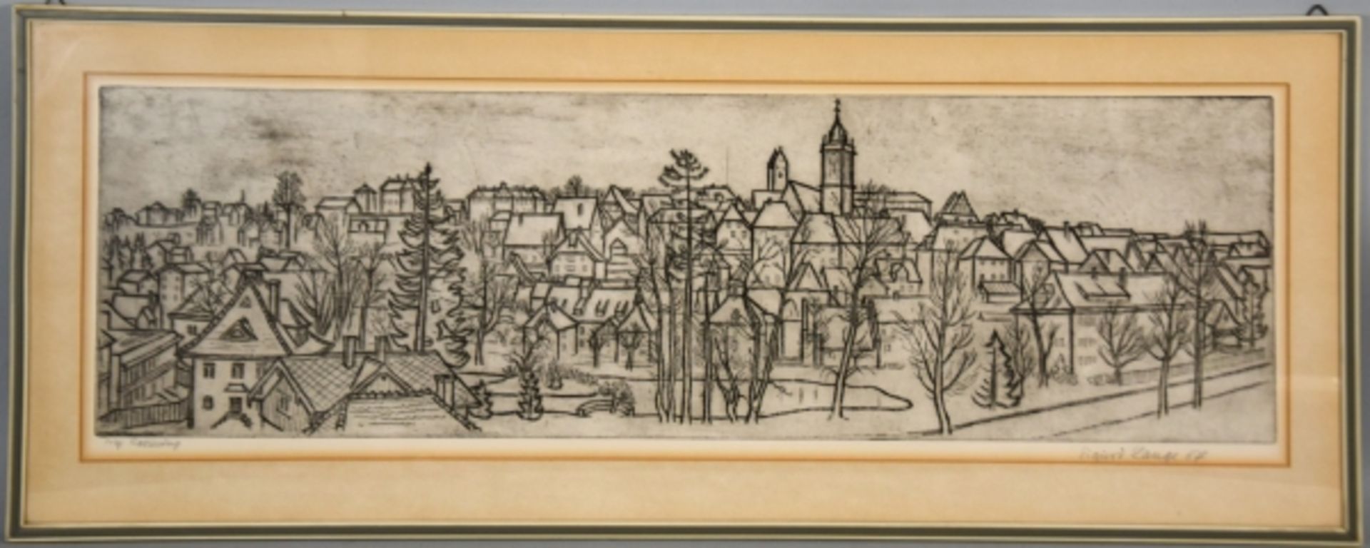 LANGE Sigurd (1904-2000 Kaltental/Ostallgäu) "Pfullendorf" Ansicht der Stadt, Radierung, rechts - Bild 2 aus 7