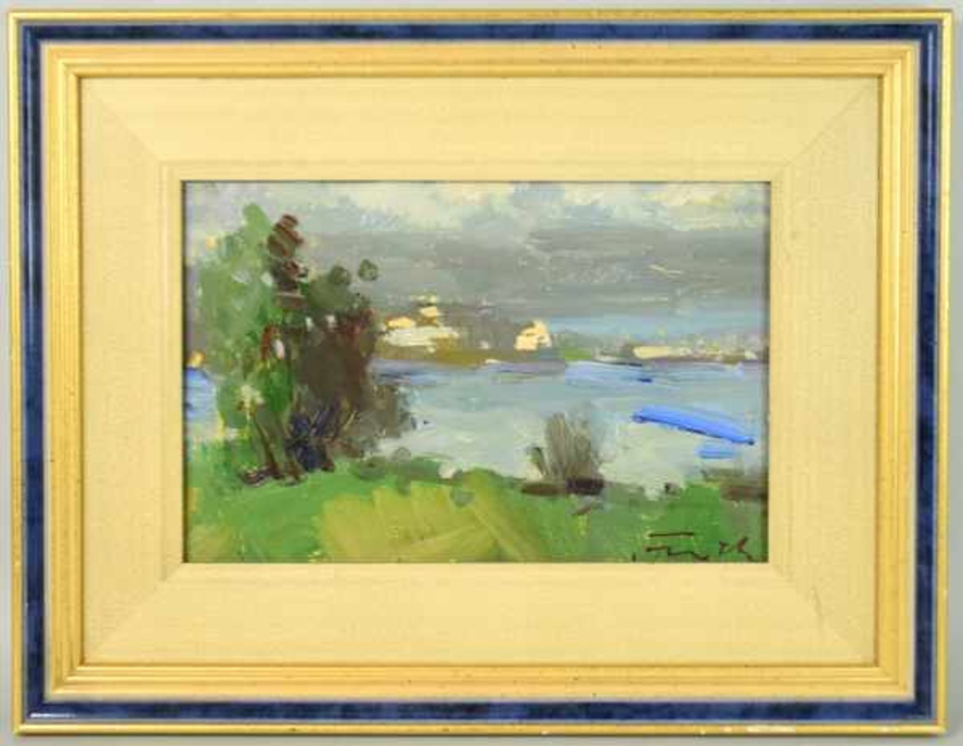 FRICK Guido H. (1947 Konstanz) "Oberzell, Reichenau", impressionistische Uferlandschaft, mit - Bild 2 aus 7