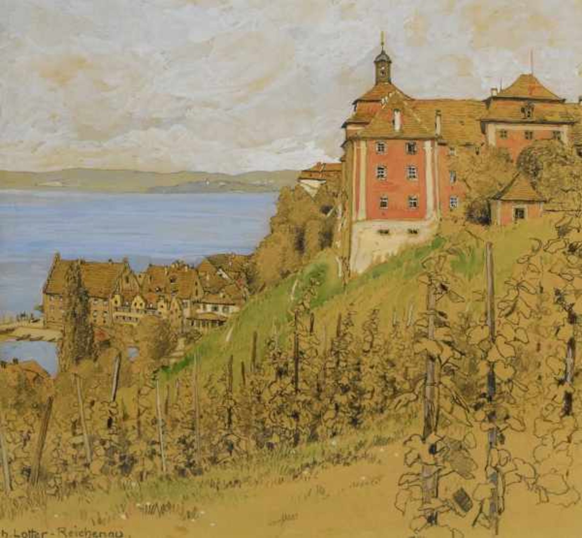 LOTTER Heinrich (1875 Stuttgart - 1941 Insel Reichenau) "Neues Schloss Meersburg", stimmungsvoller