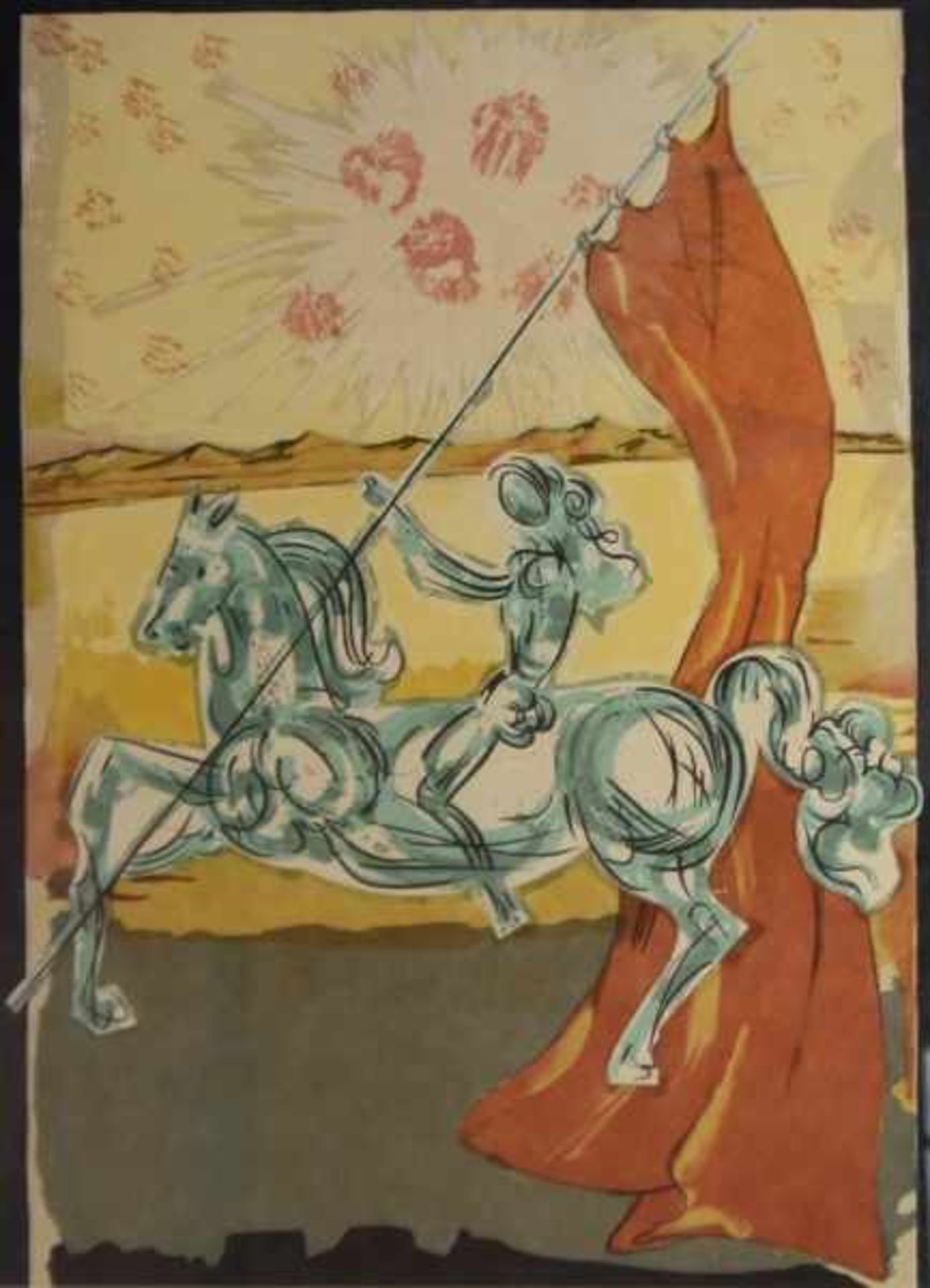 DALI Salvadore (1904-1989 Figueres) "Reiterin mit Fahne", wohl Jeanne D'Arc, Farblithographie, - Image 2 of 5