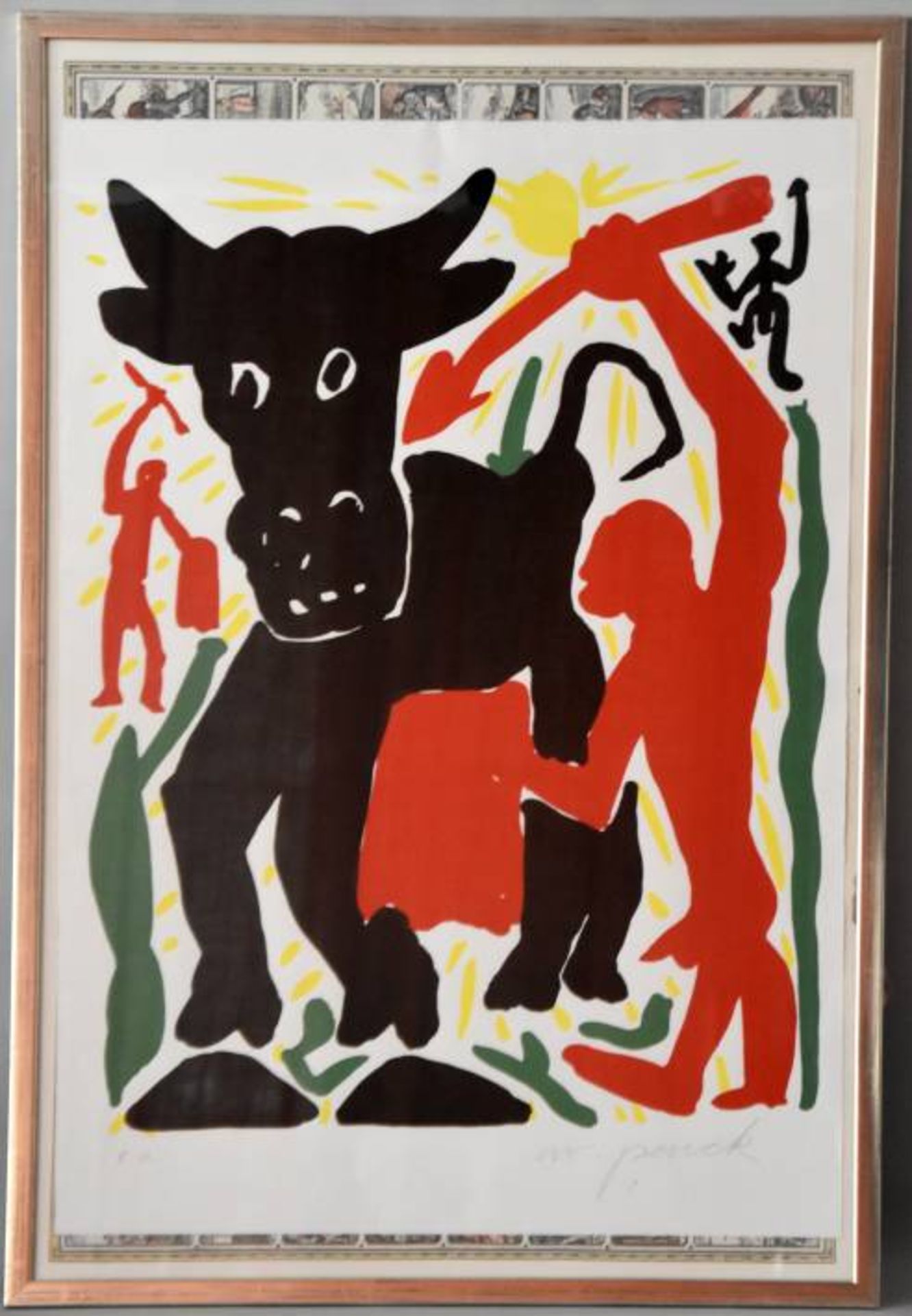 PENCK A. R. (1939 Dresden - 1917 Zürich) Ralf Winkler "Stier", mit Stierkämpfern, Farbserigraphie, - Bild 3 aus 3