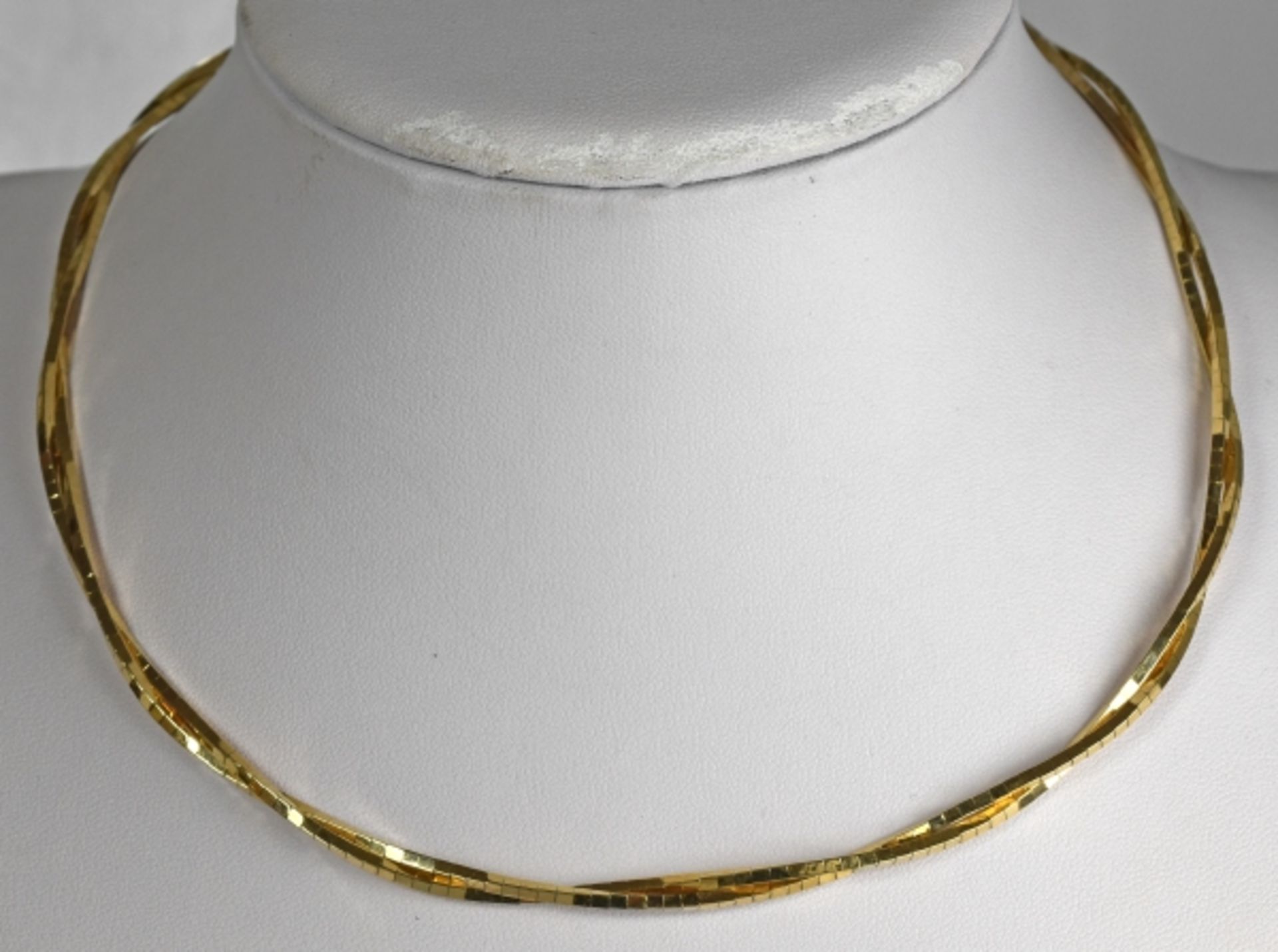 COLLIER aus zwei polierten Bändern, Steckverschluß mit Sicherheitsacht, Gelbgold 14ct (geprüft), - Bild 2 aus 5