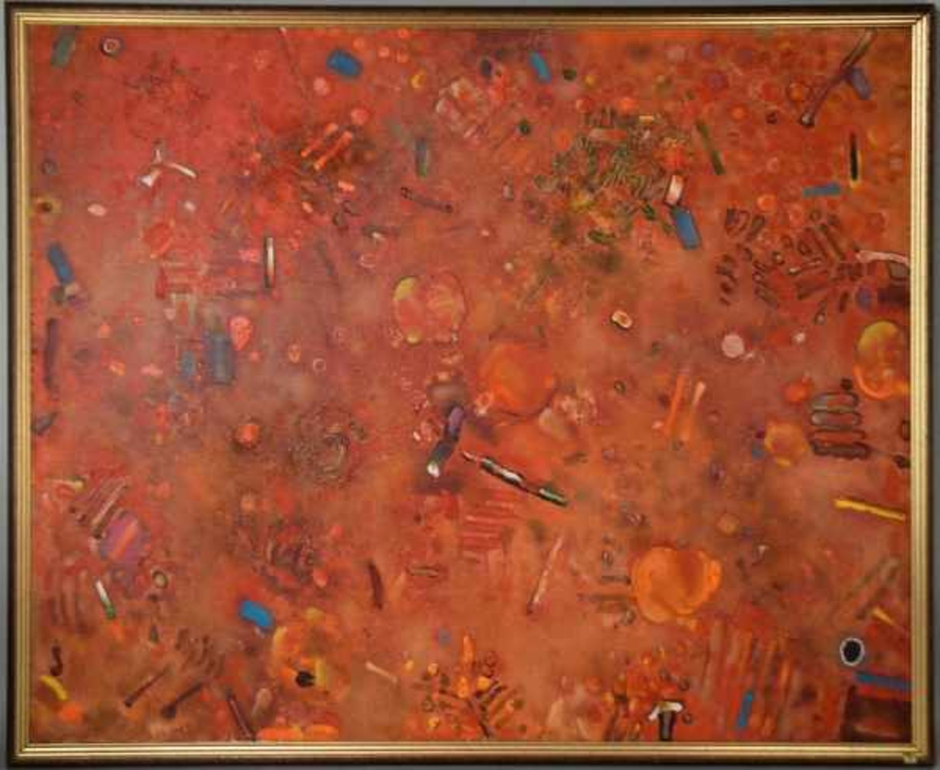 DIMOV Ivan (20. Jahrhundert) "Herbst in Rot", abstrakte Komposition, Ölgemälde auf Leinwand,