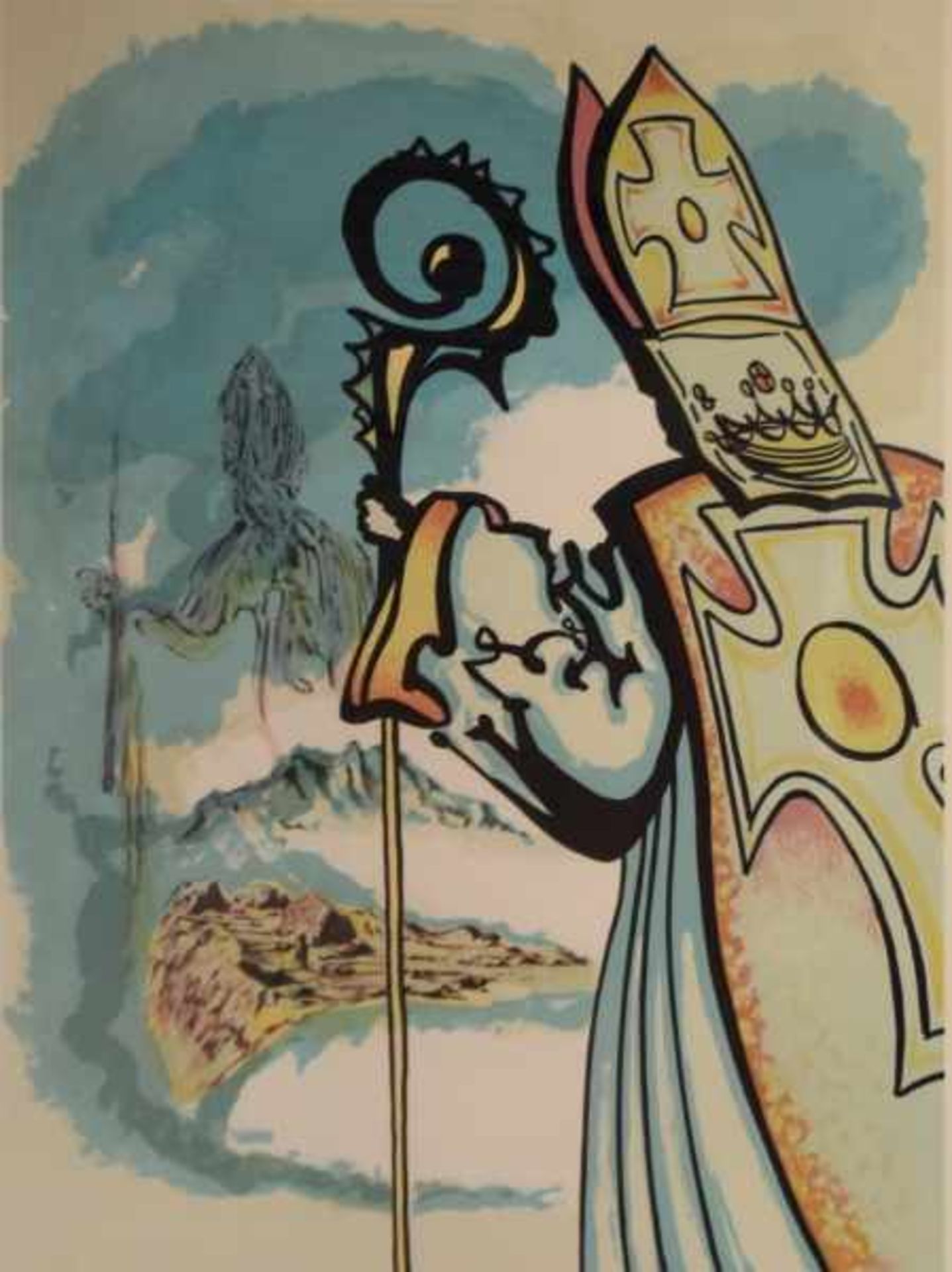 DALI Salvador (1904-1989 Figueres) "Der Papst", mit Bischofsstab vor weiter Landschaft, - Bild 2 aus 7