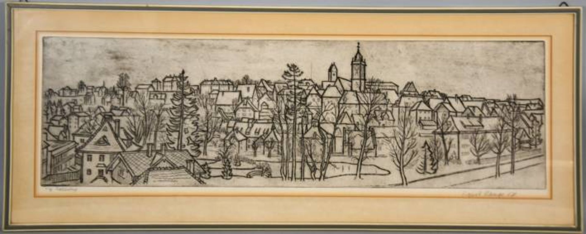 LANGE Sigurd (1904-2000 Kaltental/Ostallgäu) "Pfullendorf" Ansicht der Stadt, Radierung, rechts - Bild 3 aus 7