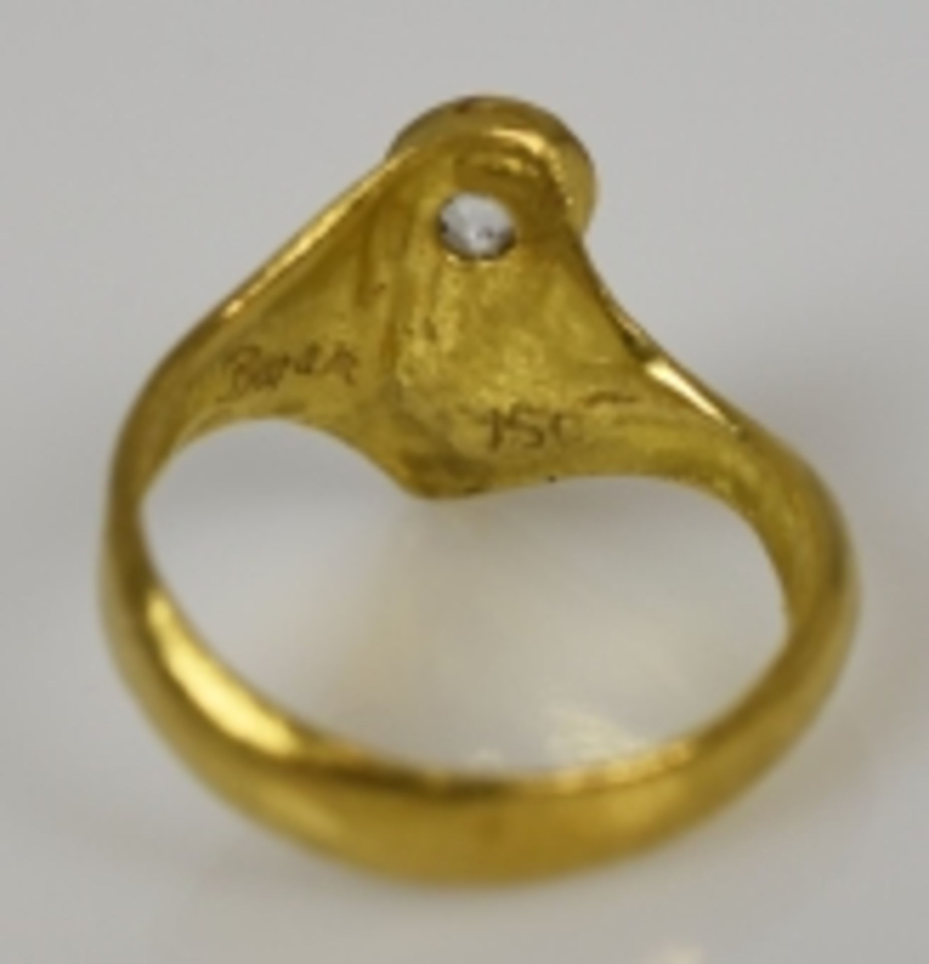 BAZAK-RING Solitär-Diamant, Altschliff um 0,3ct, in moderner Gelbgoldfassung 18ct, Unikat, - Bild 5 aus 5