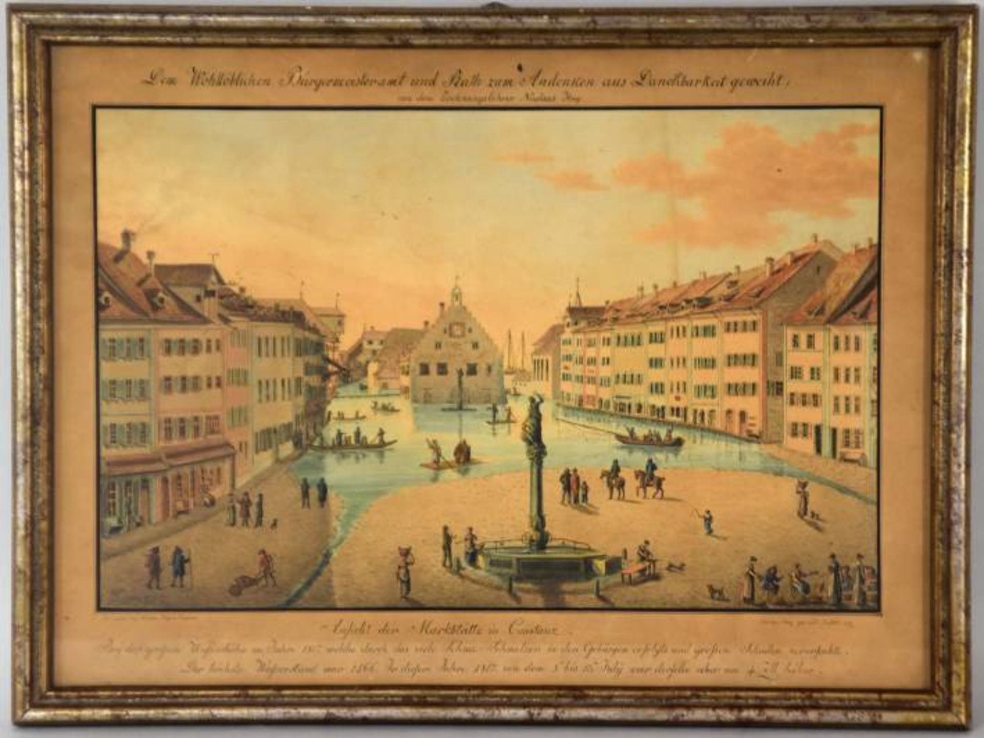 ZWEI ANSICHTEN KONSTANZ "Ansicht der Markstätte in Constanz", von Nicolas Hug kolorierter - Image 3 of 13