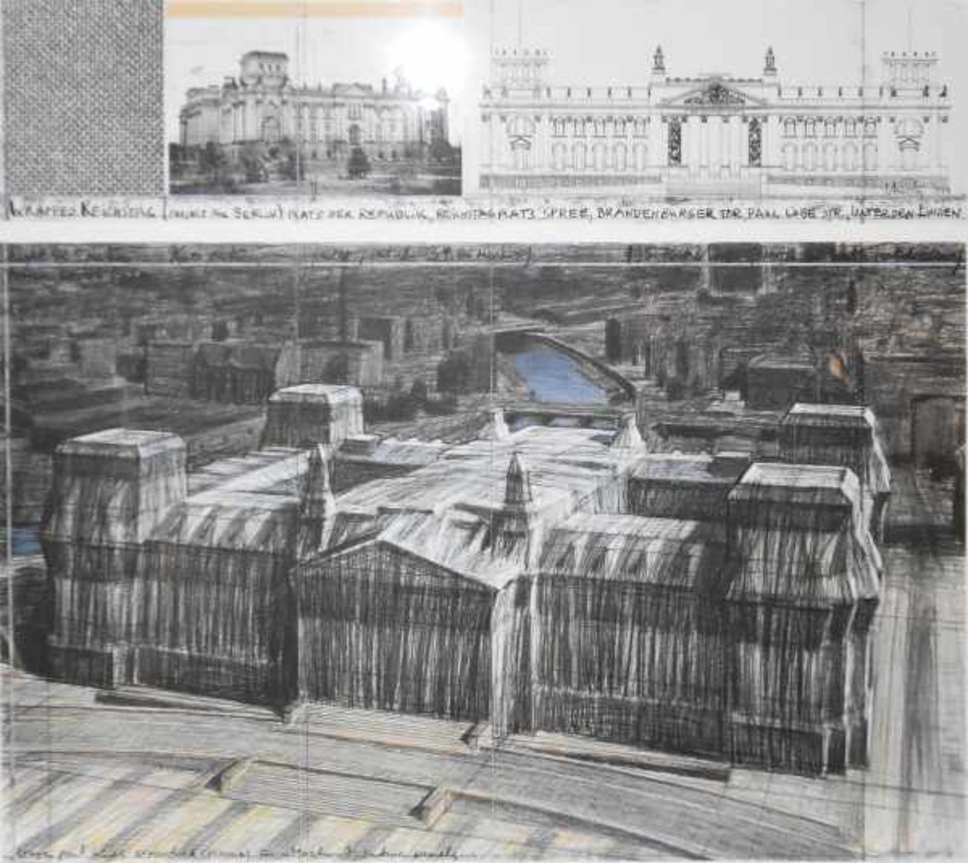 CHRISTO (1935 Gabrowo) "Wrapped Reichstag", Farbdruck, fotografiert von Wolfgang Volz, Cpoyright