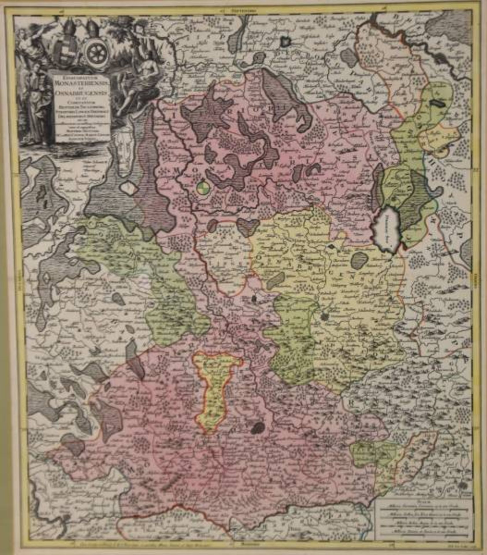 KARTE OSNABRÜCK von Seutter Augsburg, Tobias Conrad Lotter (1717 - 1777), Kartusche mit