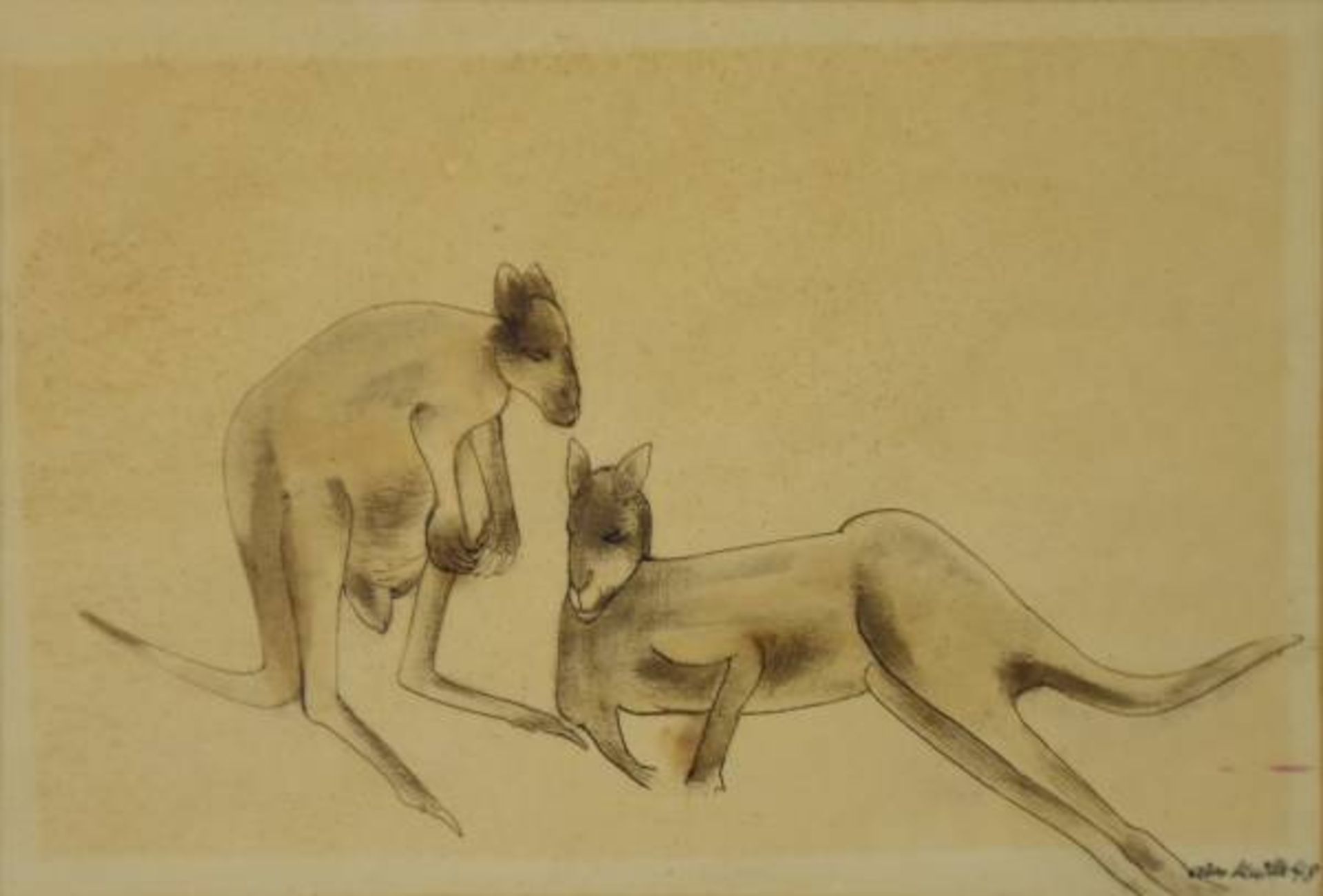 MÜLLER Otto (1898 Cröllwitz-1979 Merseburg) "Zwei Kängurus", Tuschezeichnung, rechts untenMÜLLER