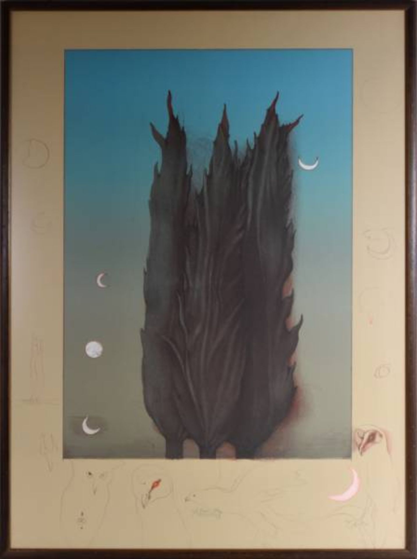 BRUNI Bruno (1935 Gradara) "Bäume in der Nacht", umgeben von Nachtvögeln und Mond, - Image 2 of 3
