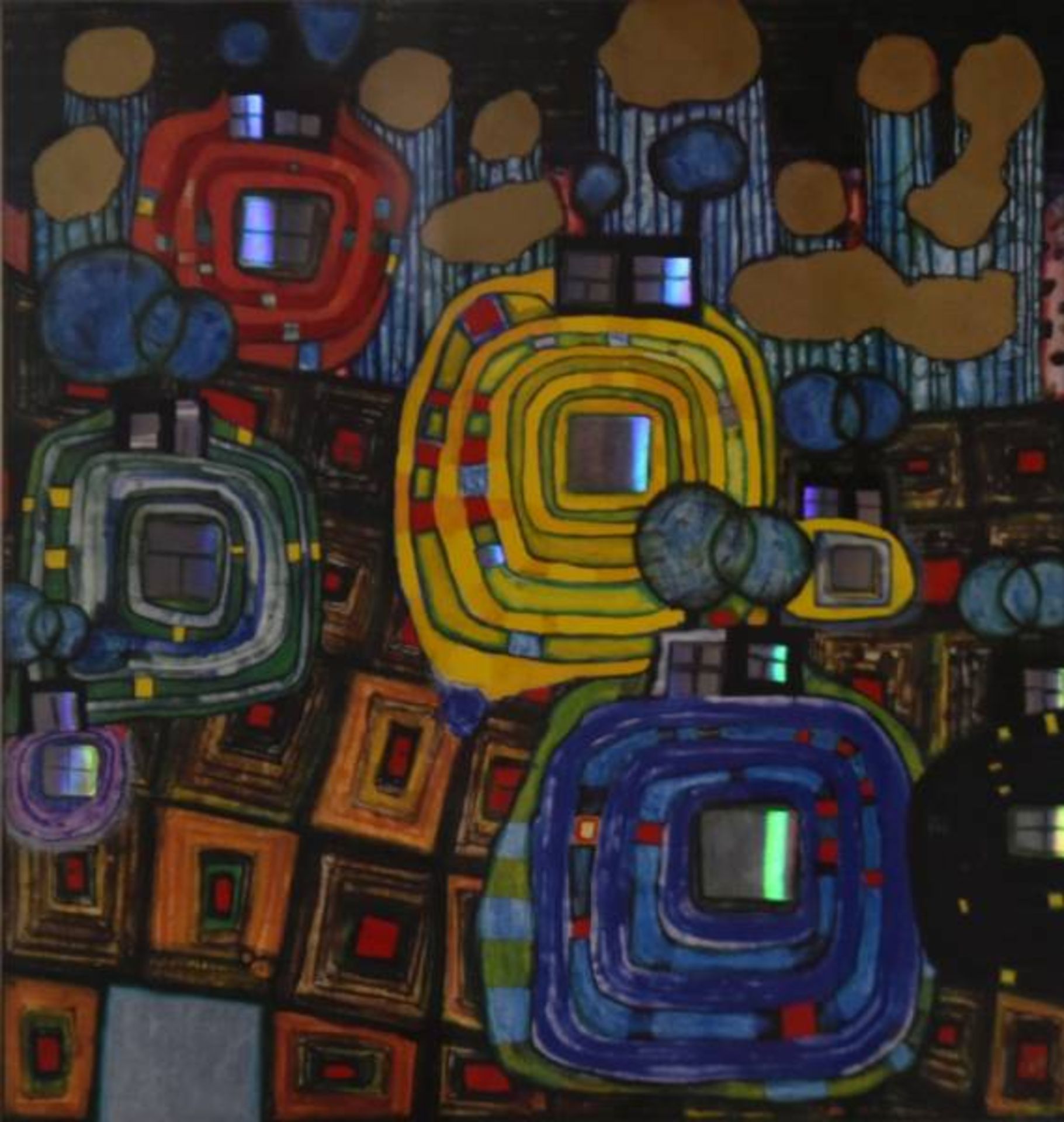 HUNDERTWASSER Friedensreich (1928 Wien-2000 Queensland) "Pavillions and Bungalows", Kunstdruck mit