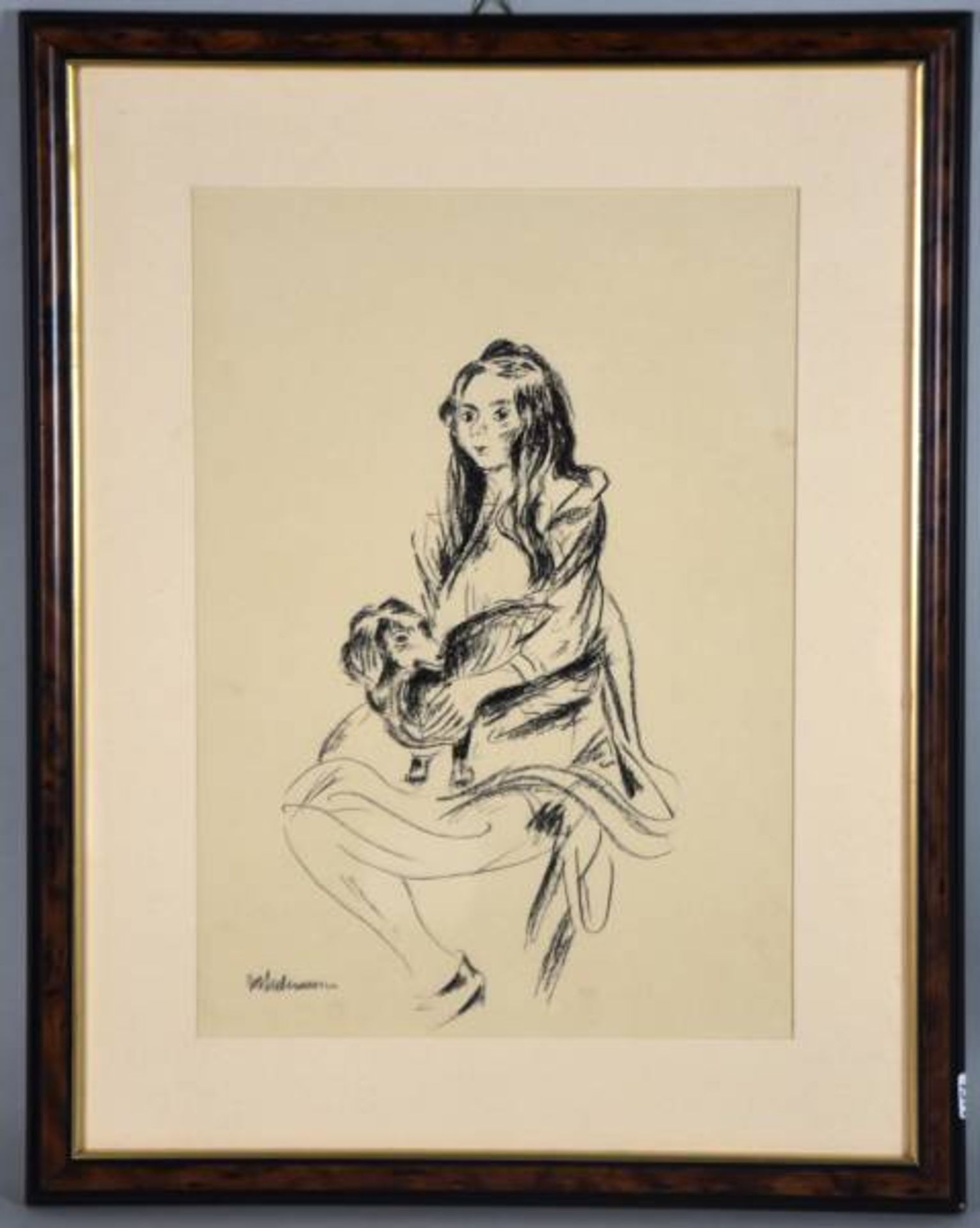 LIEBERMANN Max (1847-1935 Berlin) "Mädchen mit Dackel", Lithographie im Stein signiert, 36x25 cm, - Image 2 of 3