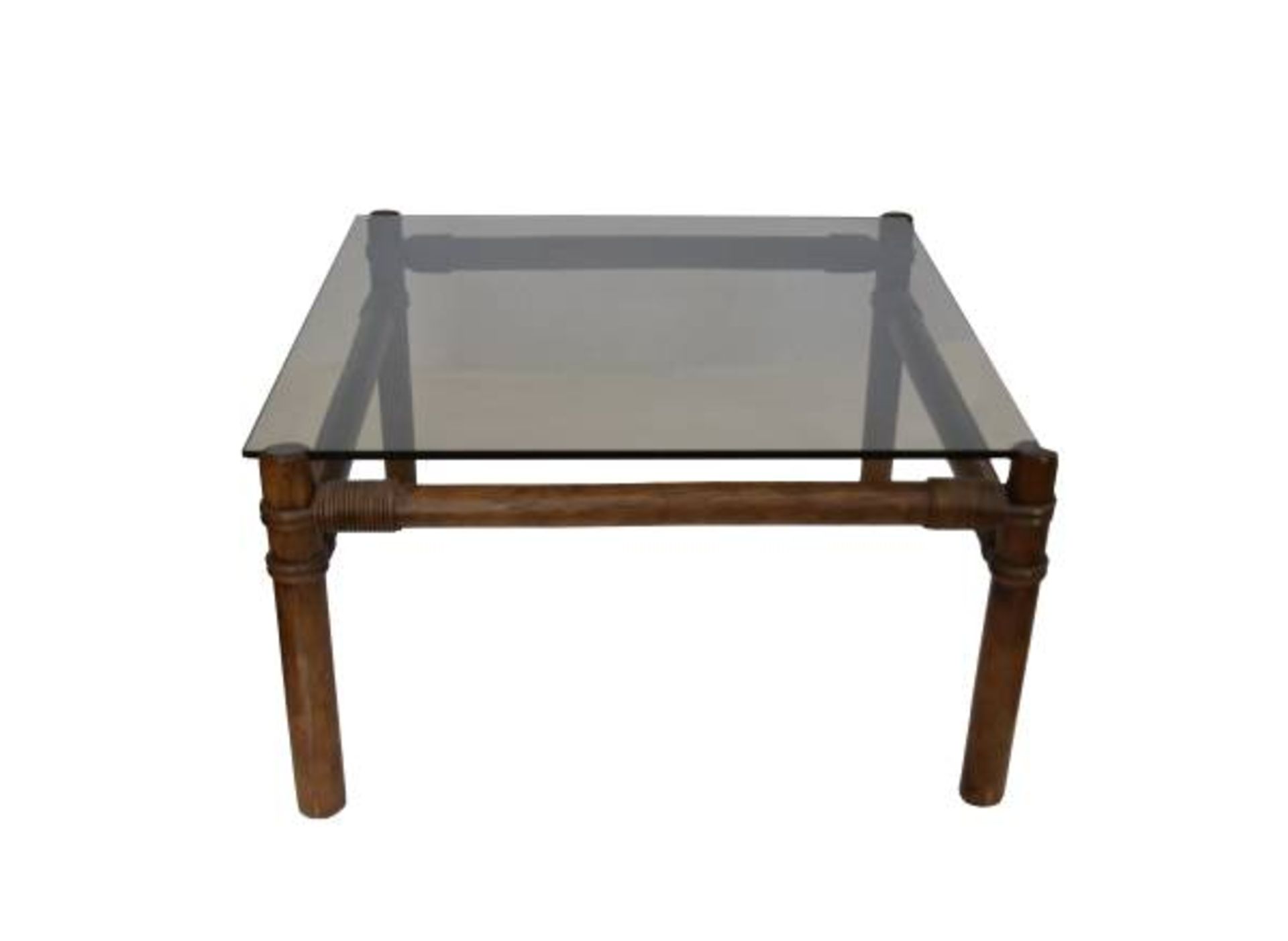 COFFEETABLE quadratisch aus Rattan mit dunkler Glasplatte, 60er/70er Jahre, 33,5x60x60 cmCOFFEETABLE - Bild 2 aus 3