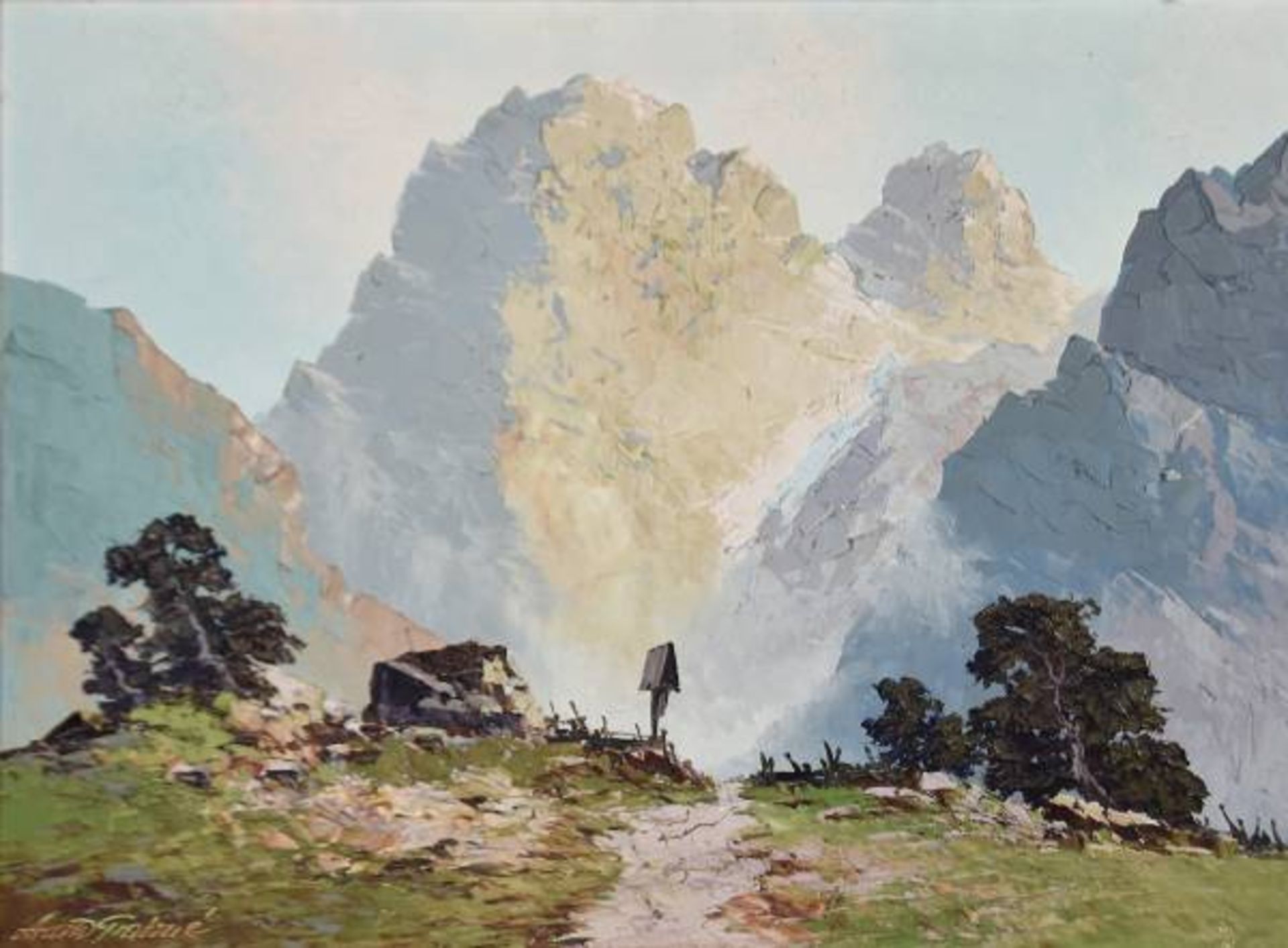 GRABONÉ Arnold (1896 München -1982 Starnberg) "In der Ramsau", pastos gemaltes Bergidyll