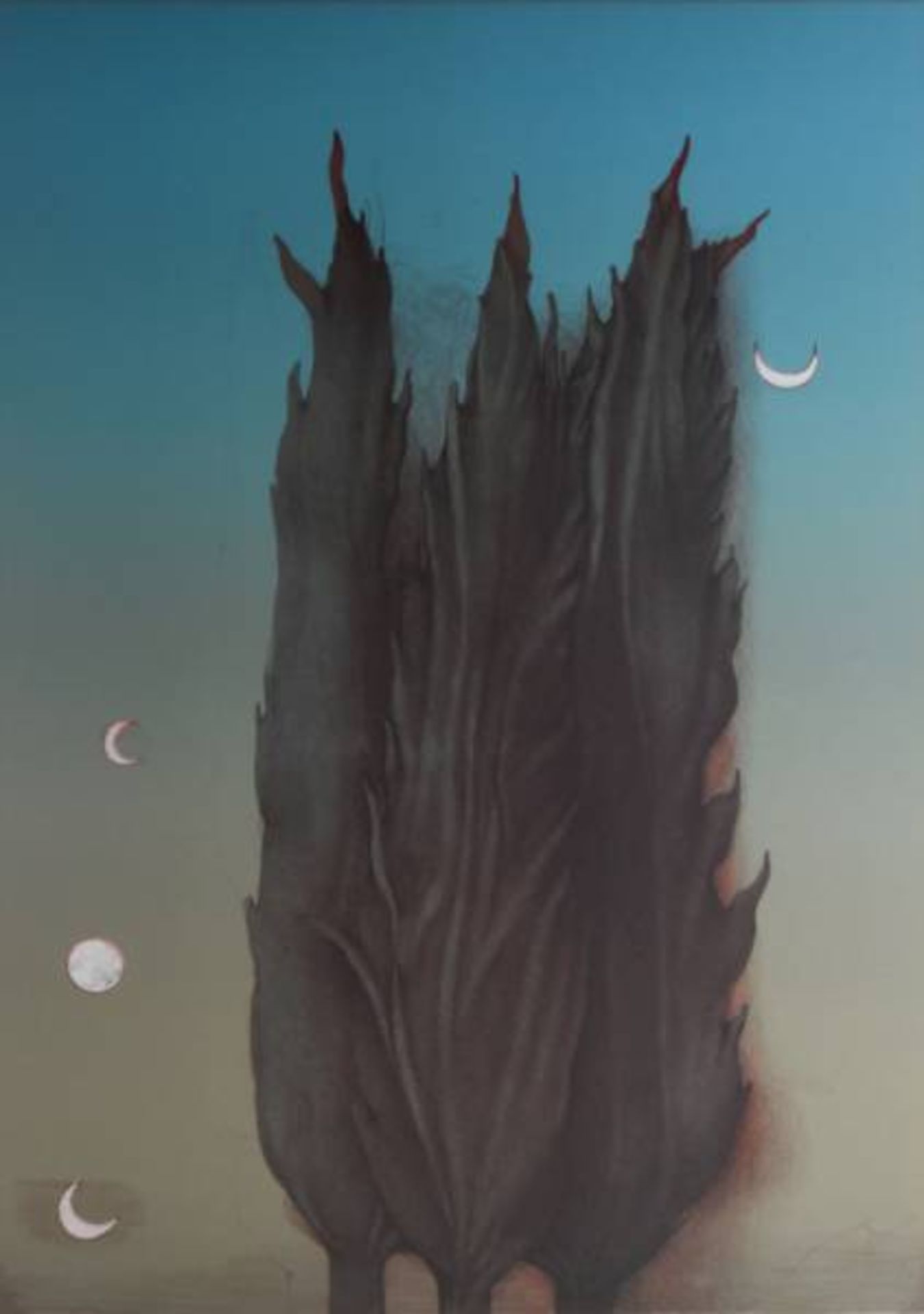 BRUNI Bruno (1935 Gradara) "Bäume in der Nacht", umgeben von Nachtvögeln und Mond,
