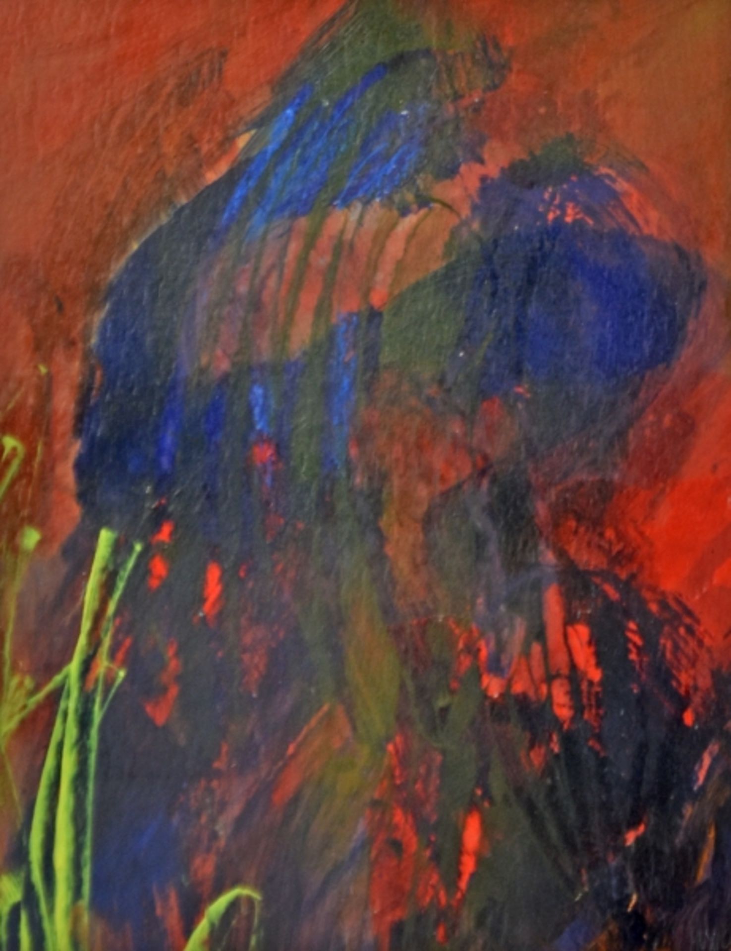 MANZECCHI-MÜLLER Mimi (1940 Pforzheim) "Abstrakt", Komposition in Rot- und Blautönen,