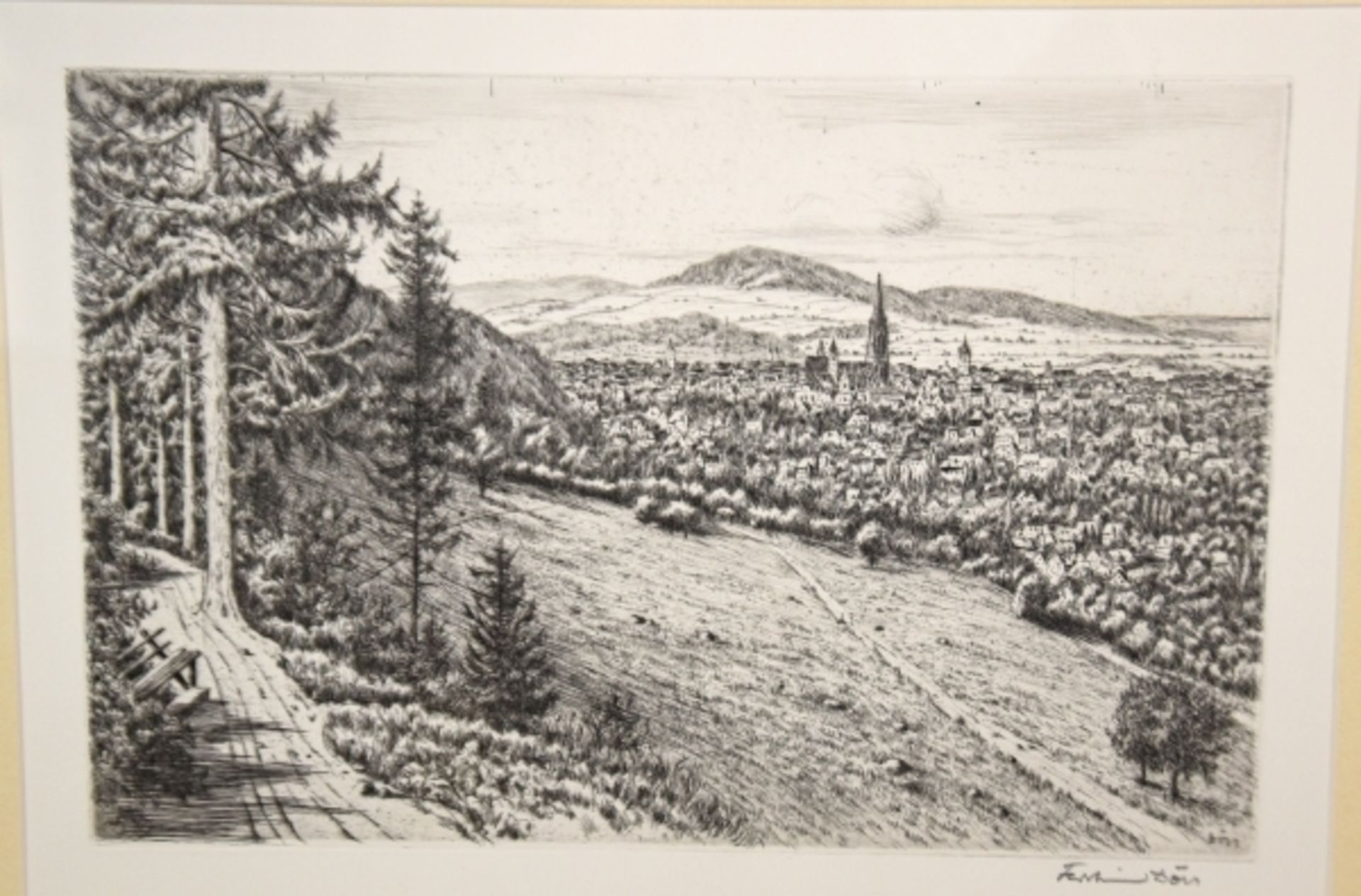 DÖRR Ferdinand "Blick auf Freiburg", Radierung