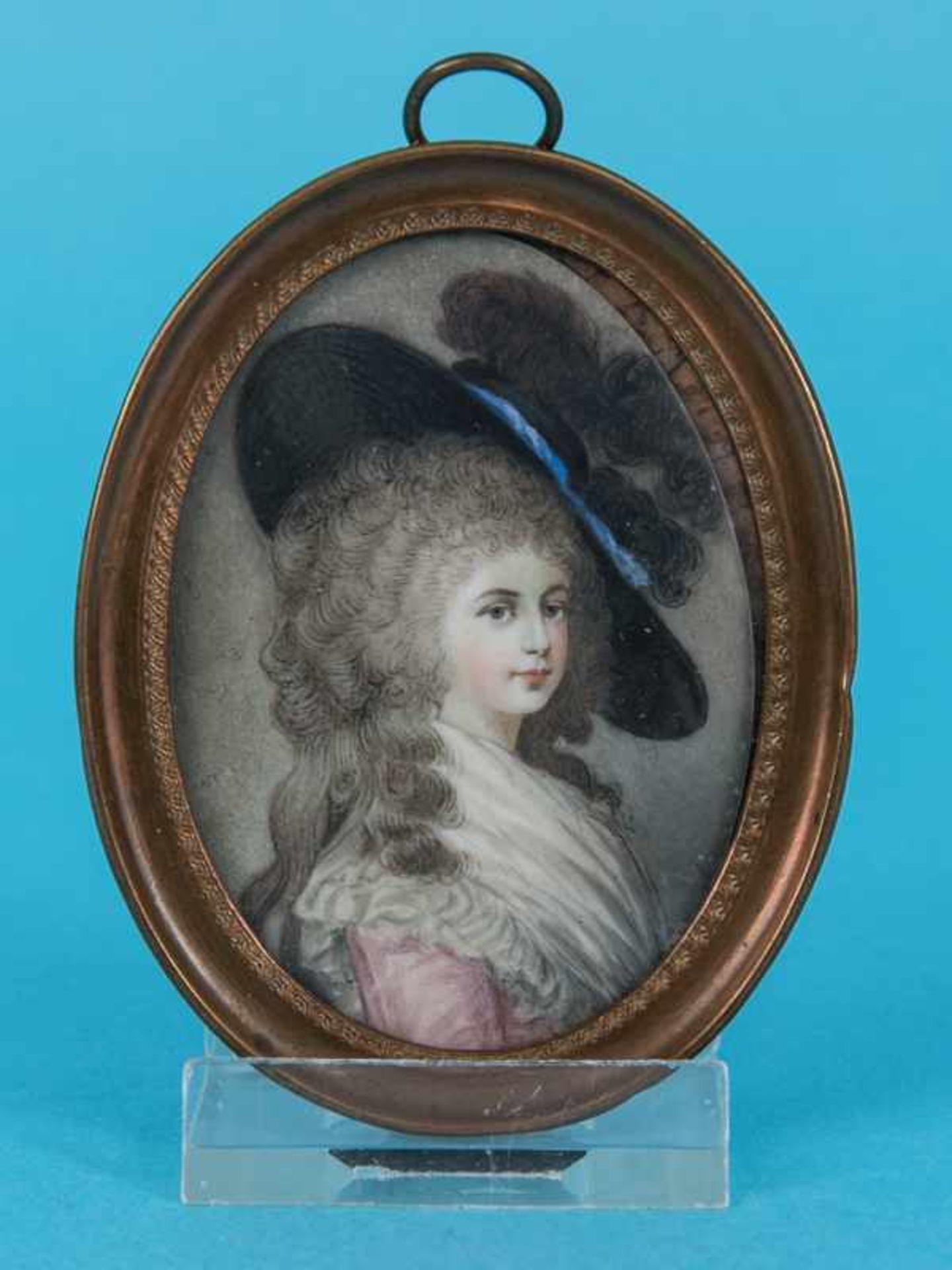 Damenbildnis-Miniatur "Duchess of Devonshire" (nach Thomas Gainsborough), 19. Jh. Farbige