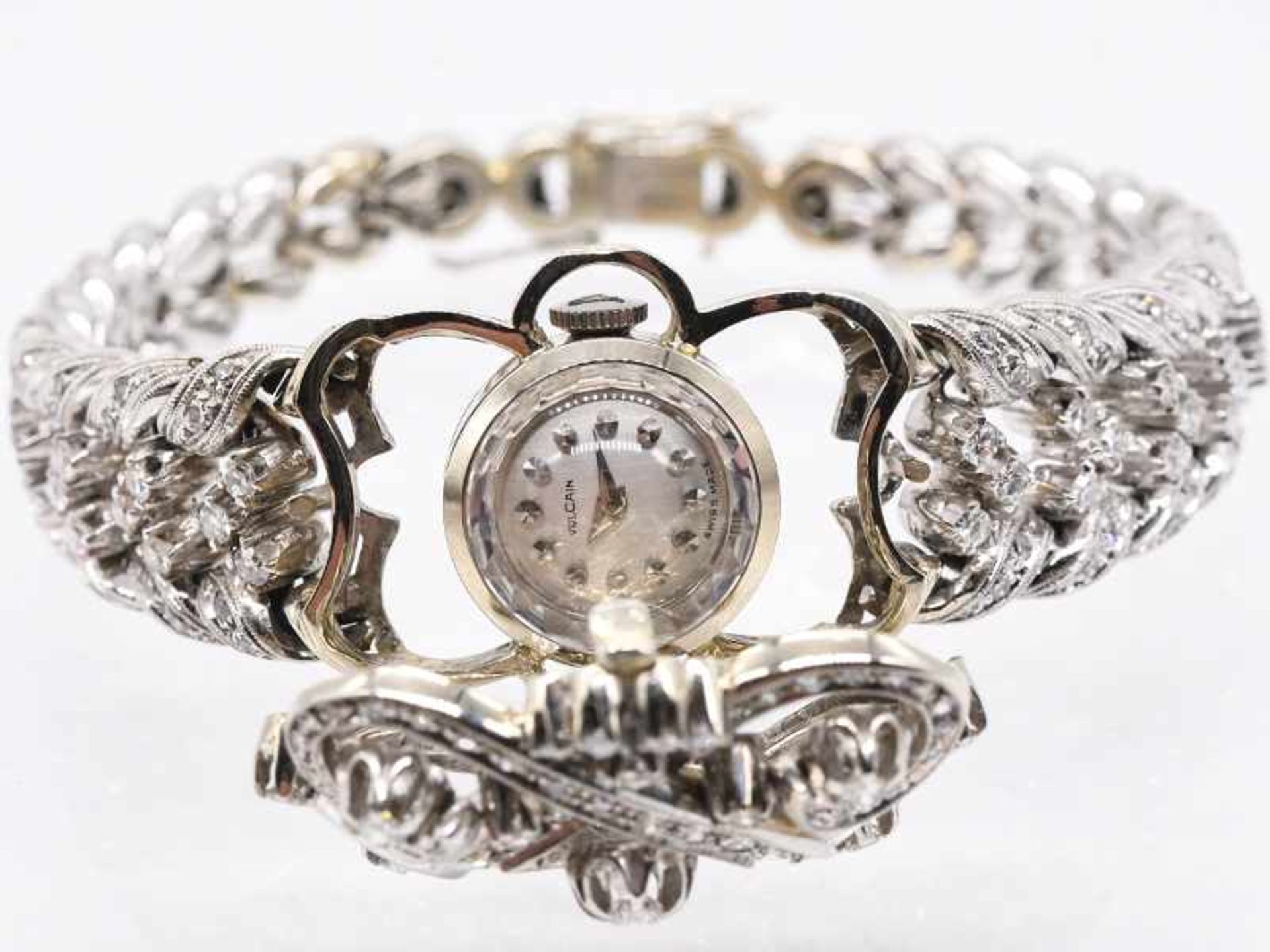 Prunkvolle Schmuckuhr mit ca. 216 Brillanten/ Diamanten, zusammen ca. 1,35 ct, Juweliersarbeit, 80- - Image 3 of 8