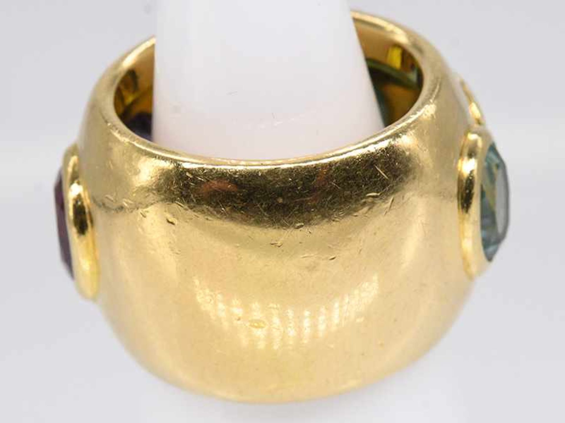Massiver, breiter Ring mit 6 verschiedenen Farbsteinen, Goldschmiedearbeit, bezeichnet Jel, 90-er - Bild 7 aus 7